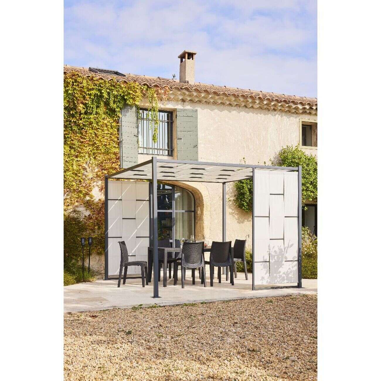 Tonnelle Osaka acier et polyester gris UPF50+ 300x300xH225cm 9m²