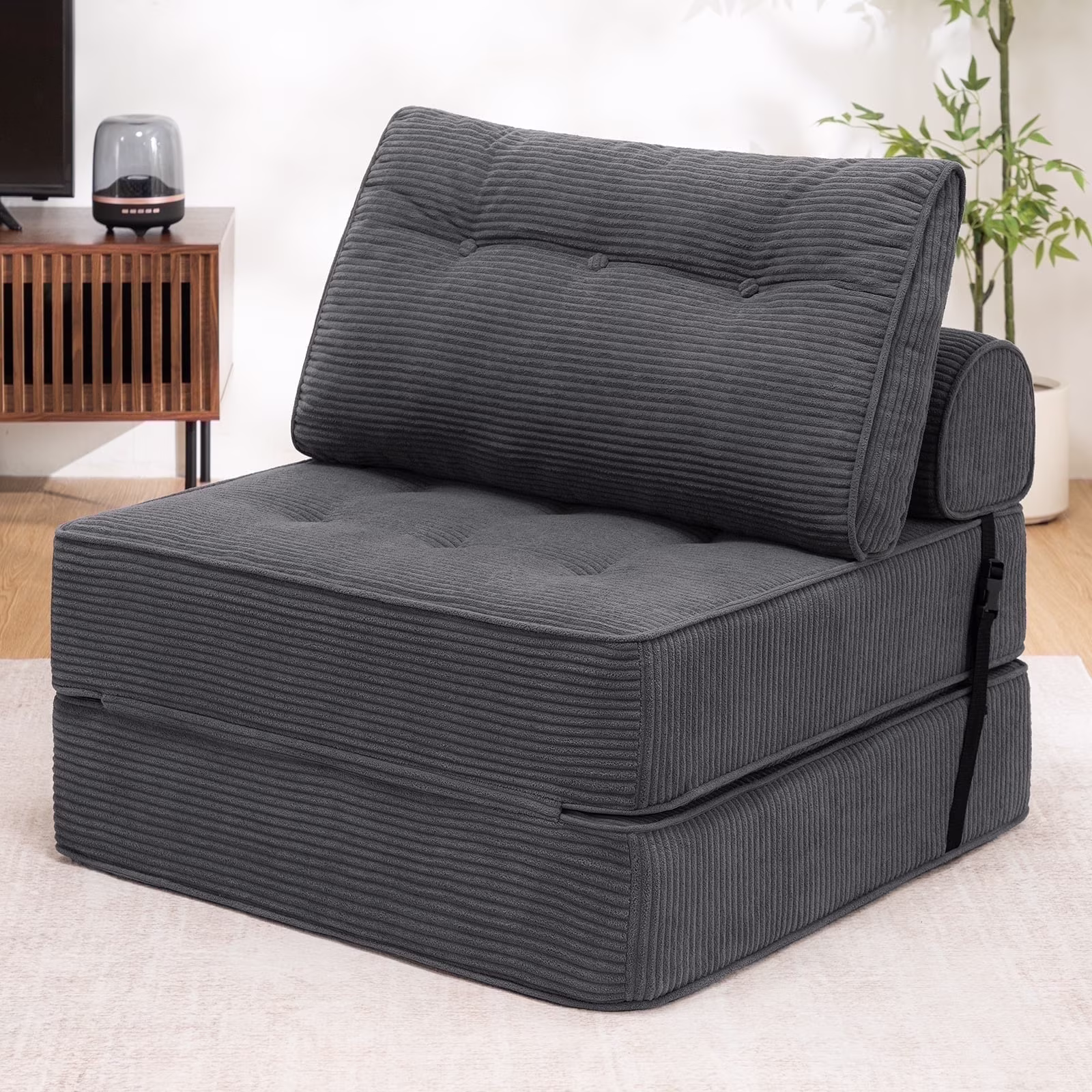 Hommpa Folding Sofa Bed Foldable Couch Bed Convertible Futon Chair with High Density Foam Filling with Pillow for Adult, Comfort Chair Bed for Living Room Bedroom, Gray, Single