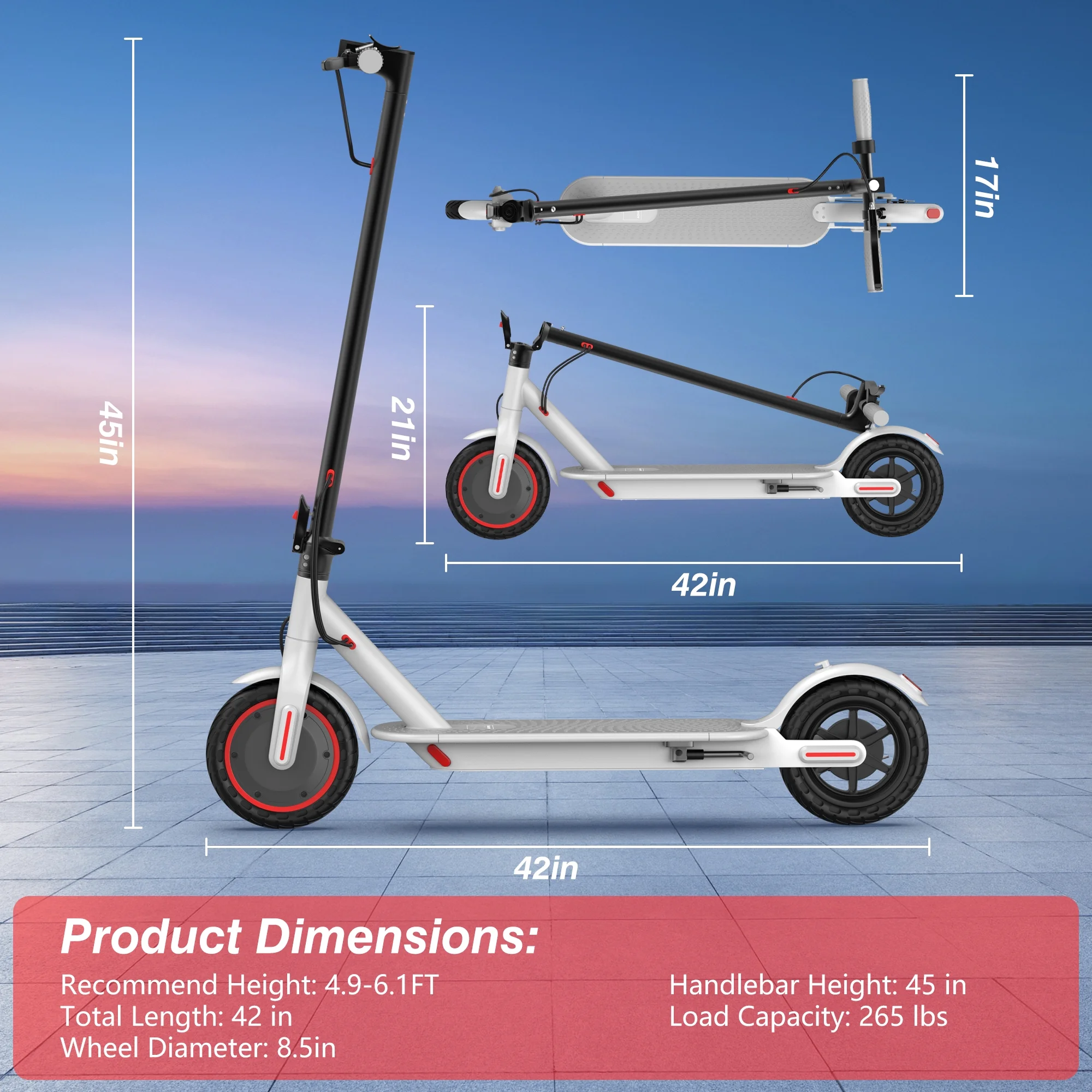 WHITE ES80 350W 8.5' Foldable Electric Scooter for Adults and Child, 21 Miles Range(White) - Image 8