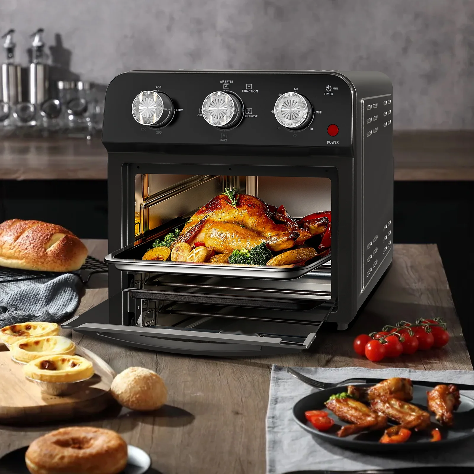 12 Quart 4 Slices Air Fryer Convection Toaster Oven, 1500W, 4 Cooking Modes, 7 in 1 Multifunction with Roast, Bake, Grill, Broil, Toast, Dehydrate, Defrost, Stainless Stee(GA13S) Image 7