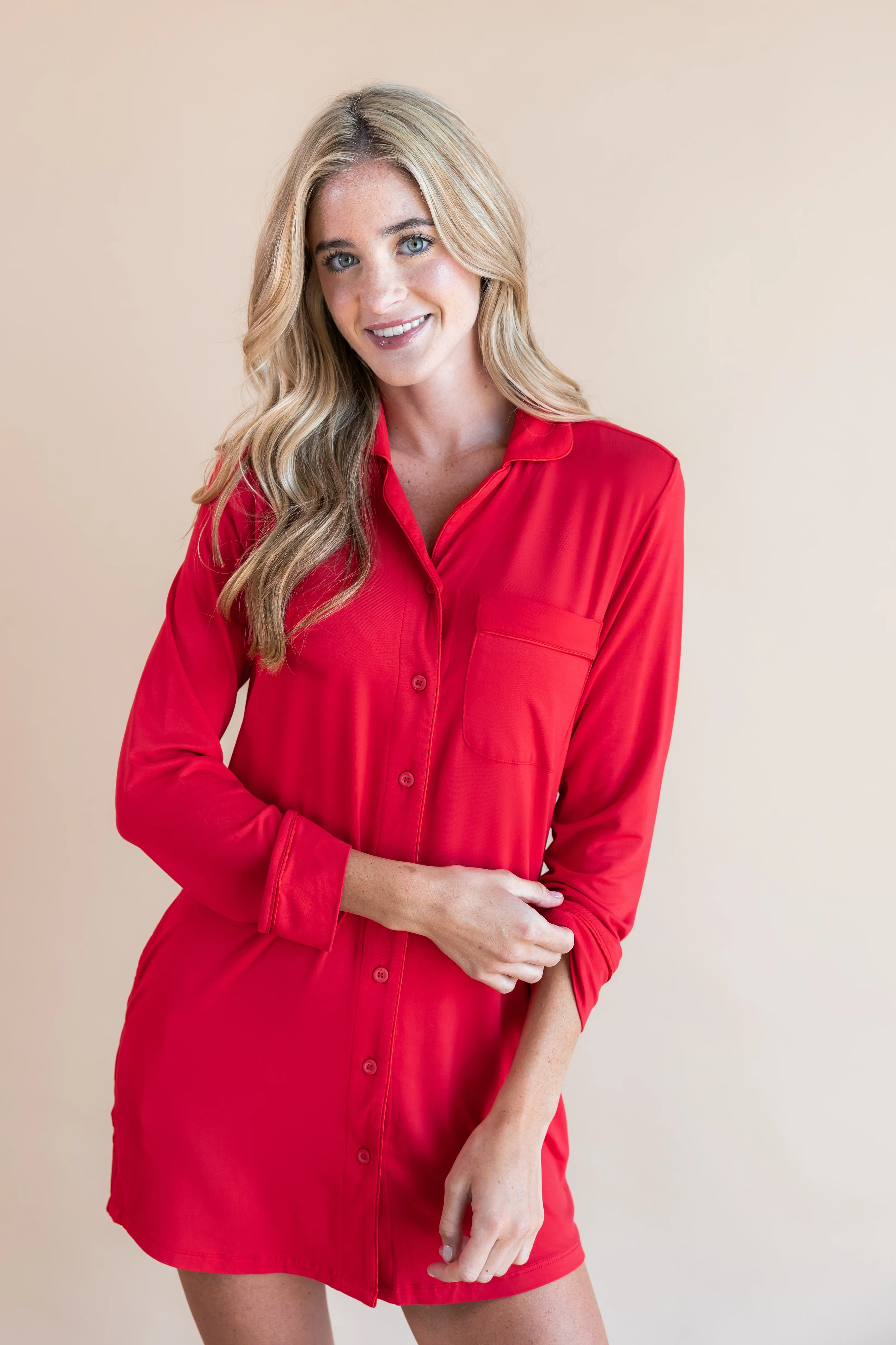 Long Sleeve Women’s Nightshirt in Cardinal