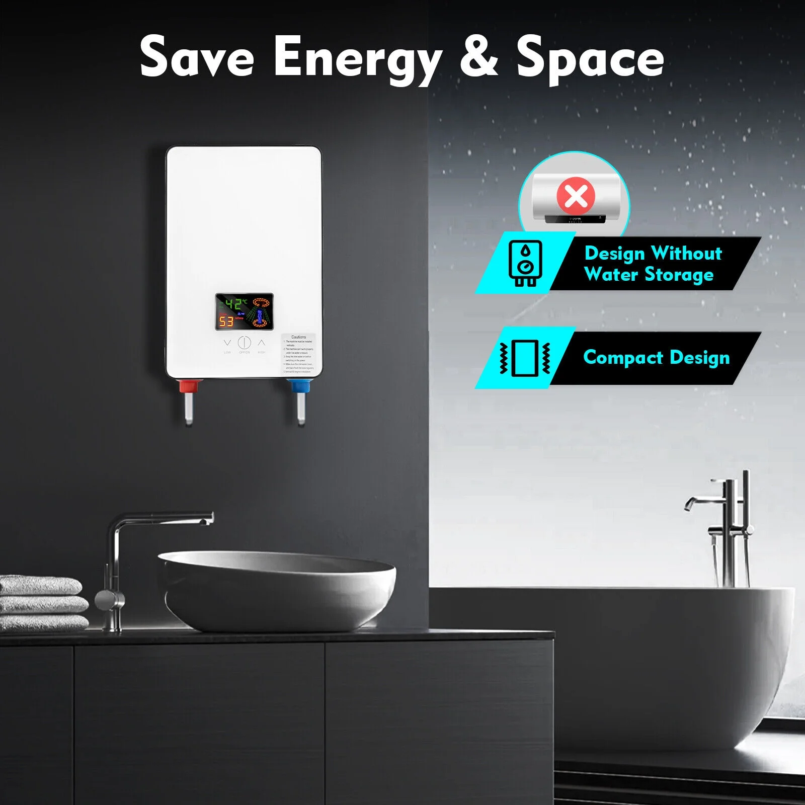4500W Whole House Electric Water Heater Tankless Instant Water Heater with Shower Head 110V 30 - 55