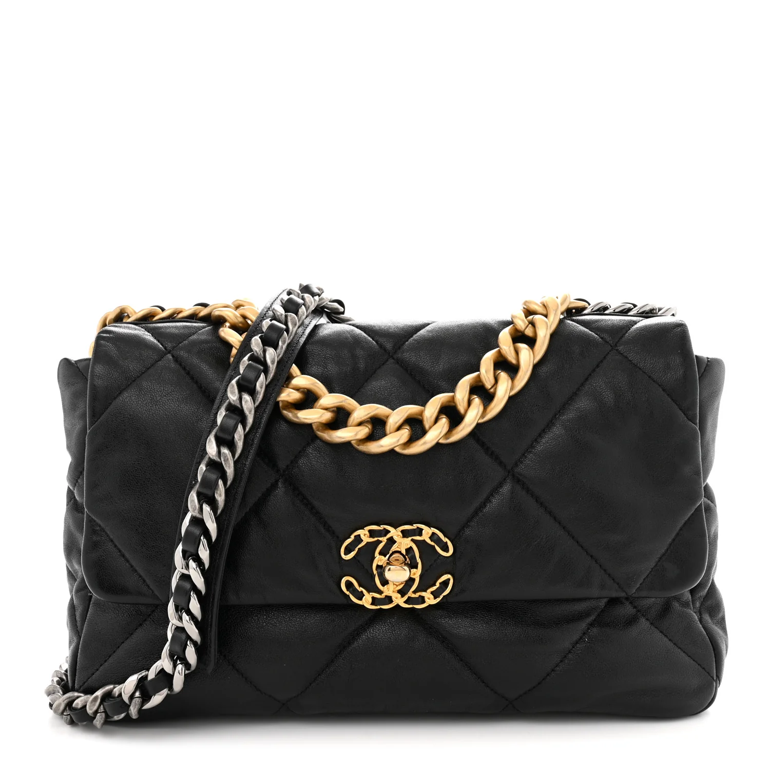 Goatskin Quilted Large Chanel 19 Flap Black