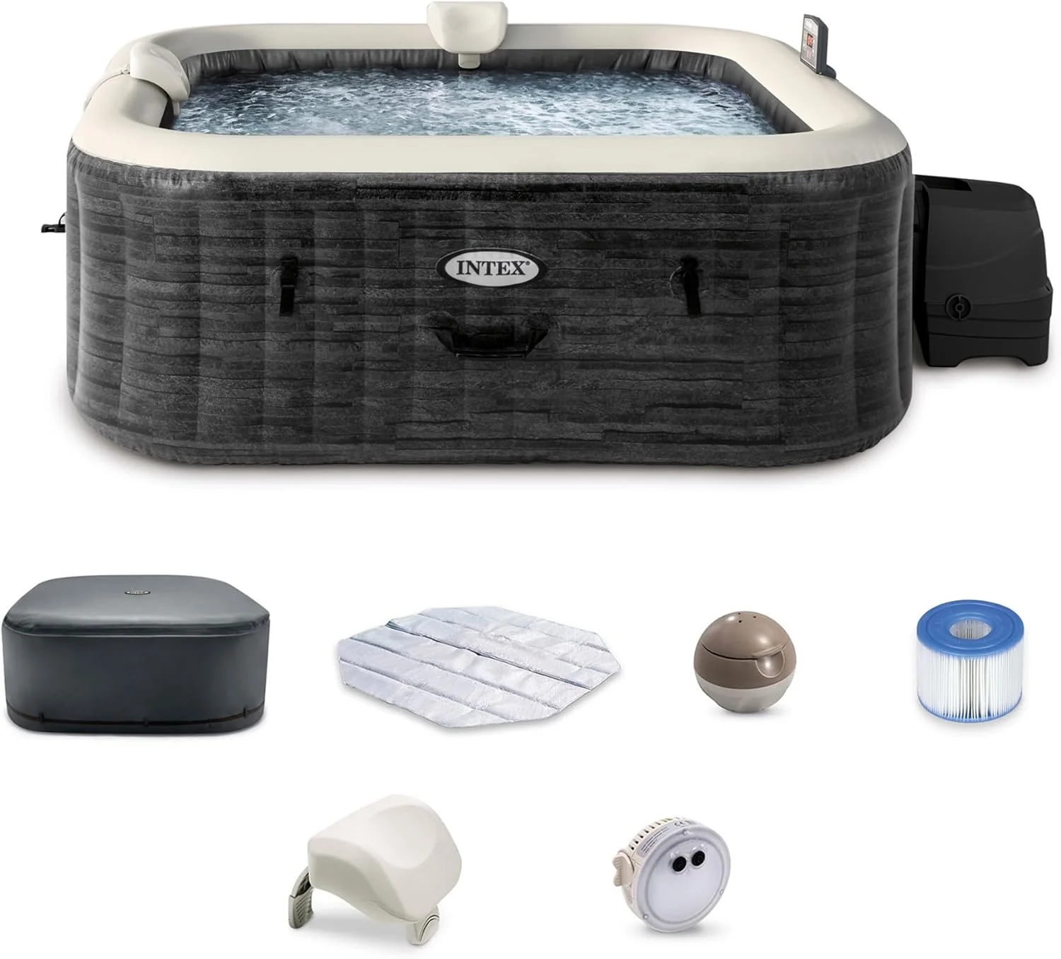 Ensemble spa de luxe INTEX 28451EP PureSpa Greystone avec couverture de spa écoénergétique