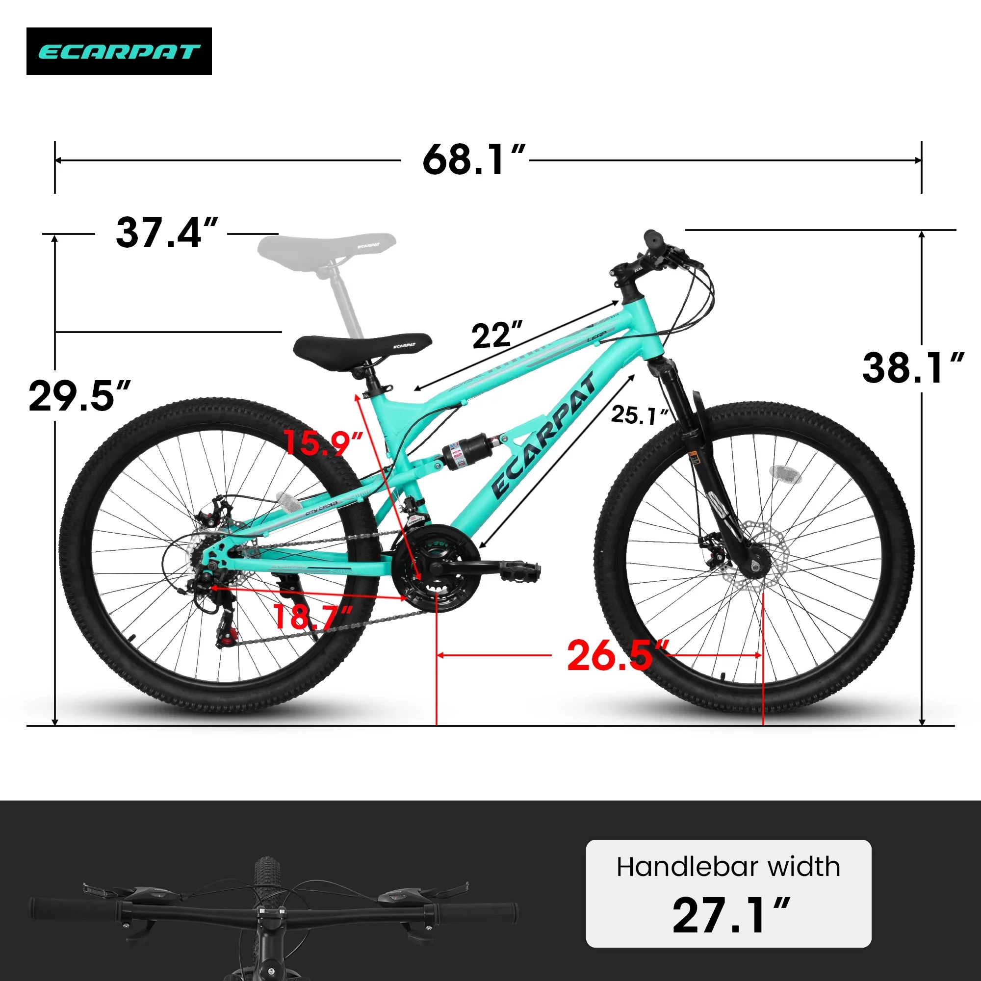 POVANLI  26 Inch Mountain Bike Adult Full Shimano 21 Speed Mountain Bike, Dual Disc Brake, Aluminum Frame Disc Brake, Front Suspension, Mountain biking for both men and women, Black (Gift)