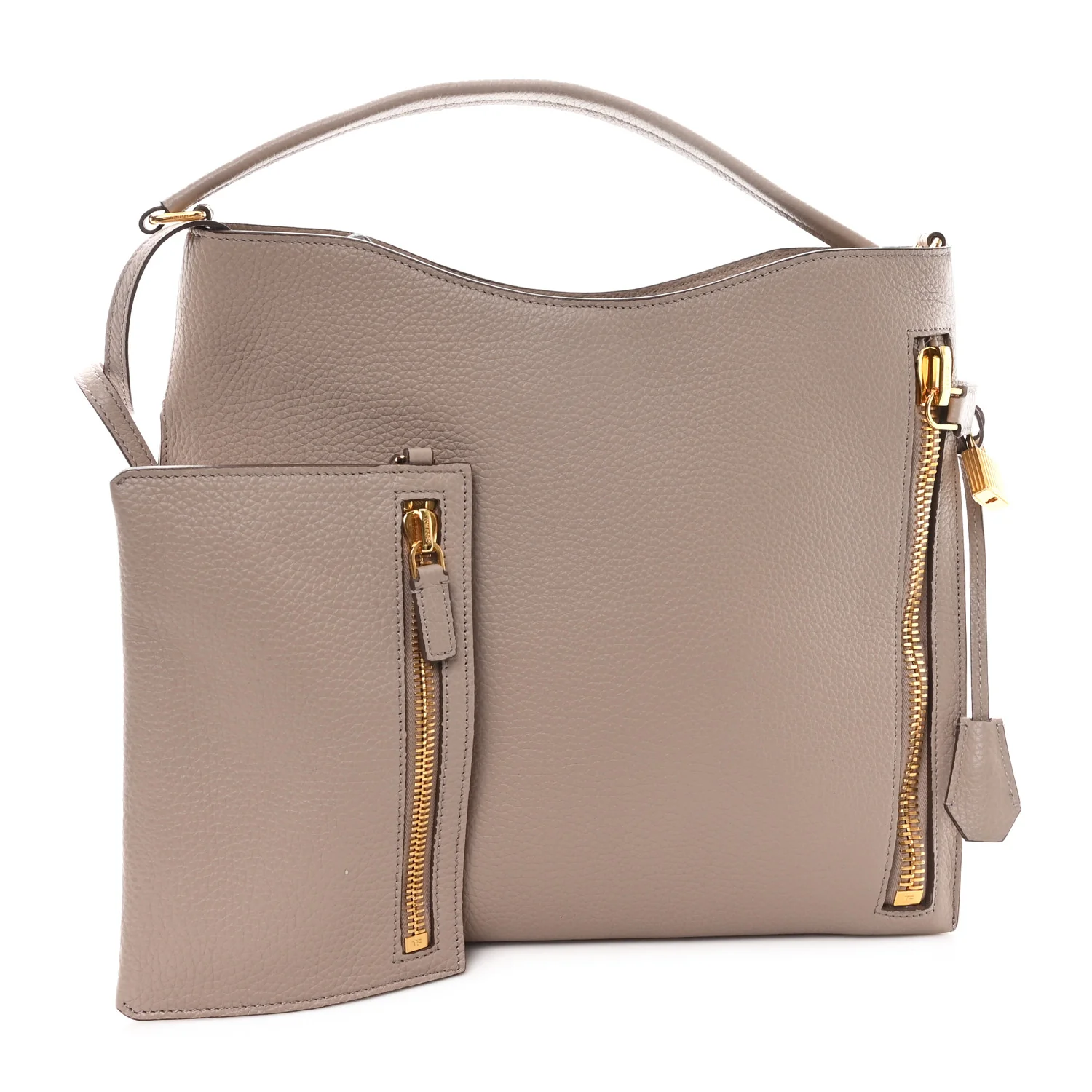 Pebbled Calfskin Small Alix Padlock Zip Hobo Bag Beige