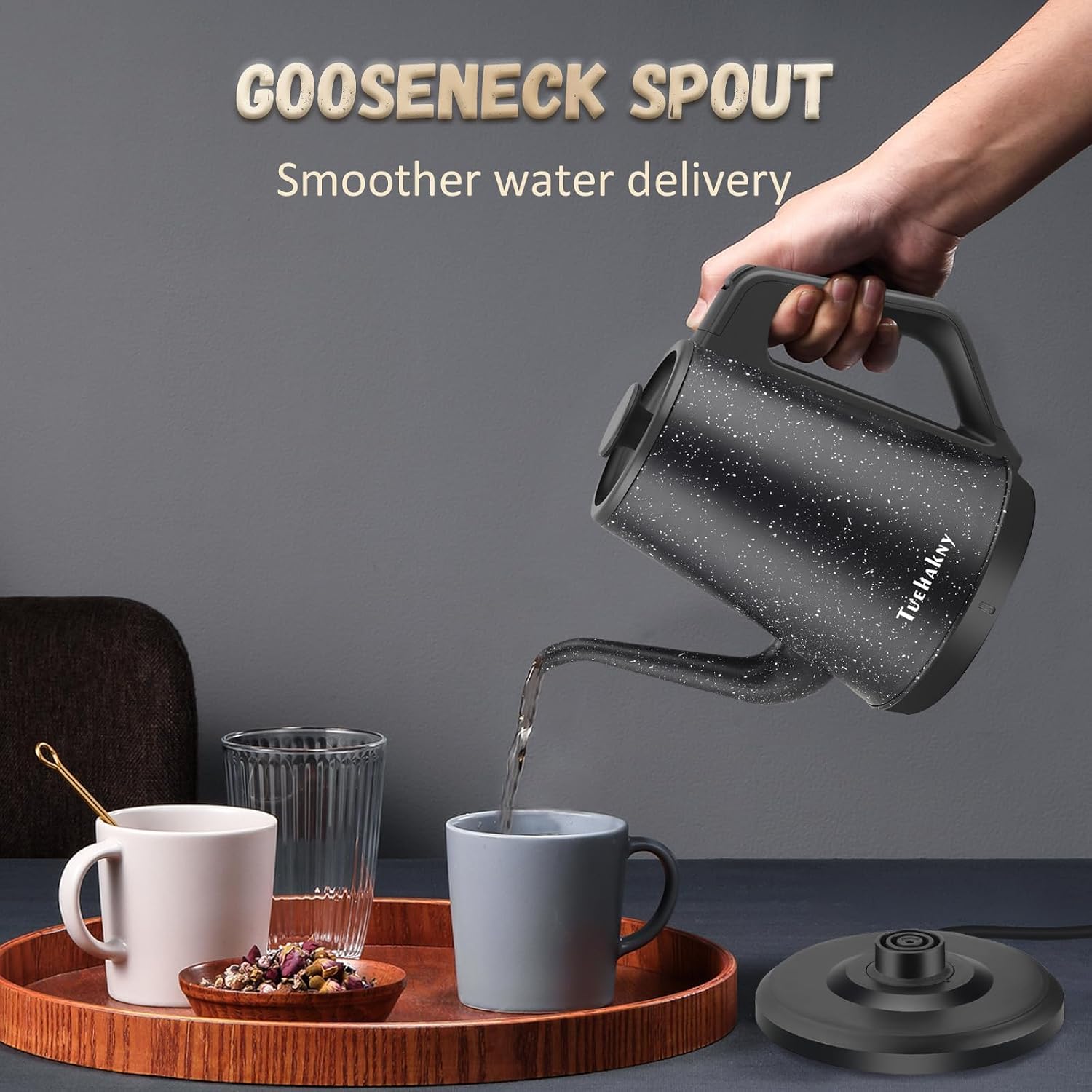 Gooseneck Electric Kettle 1L, 1000W Stainless Steel, Black