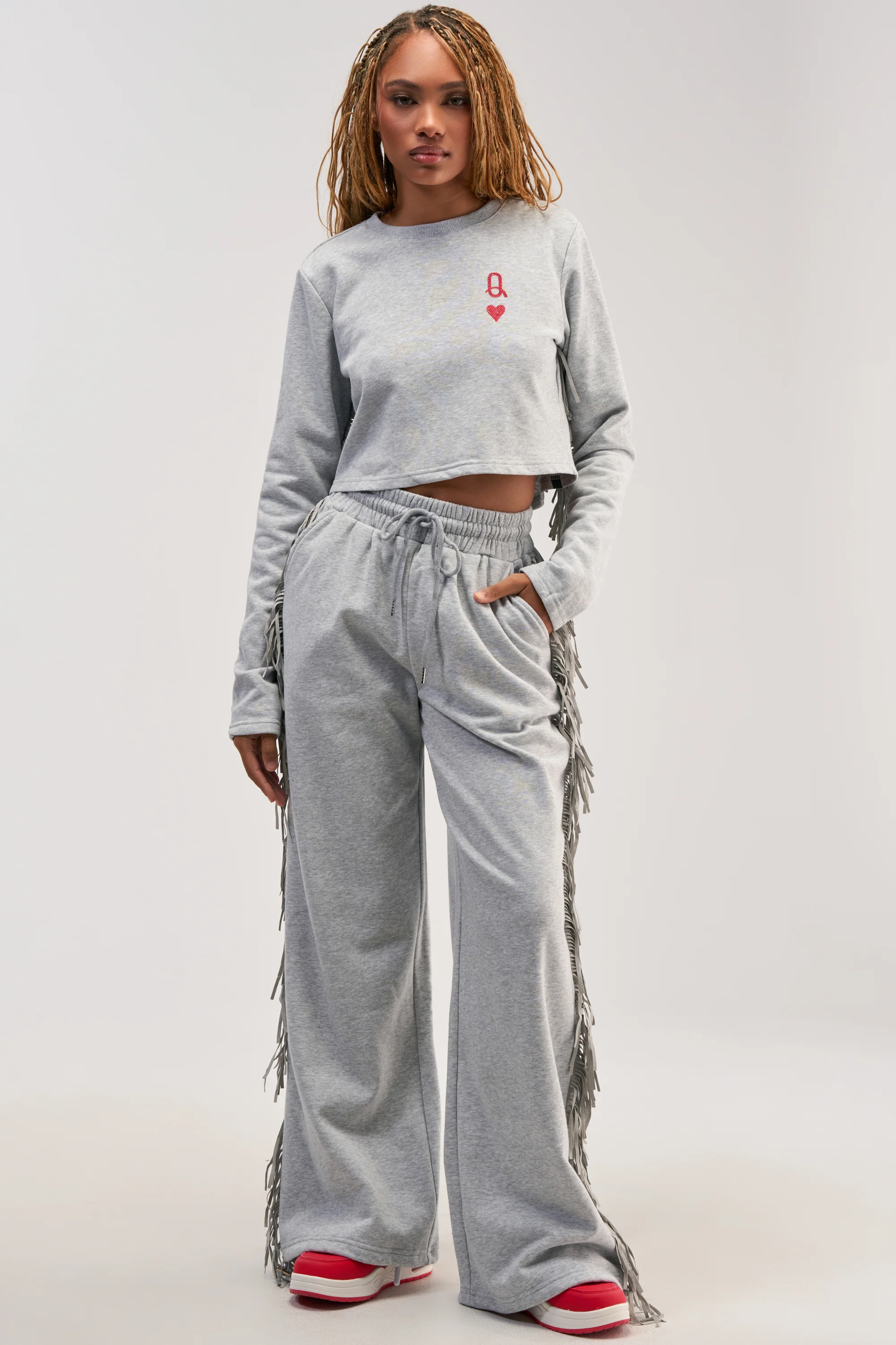 PLAYING CARDS WIDE LEG JOGGER IN HEATHER GREY - Akira Store