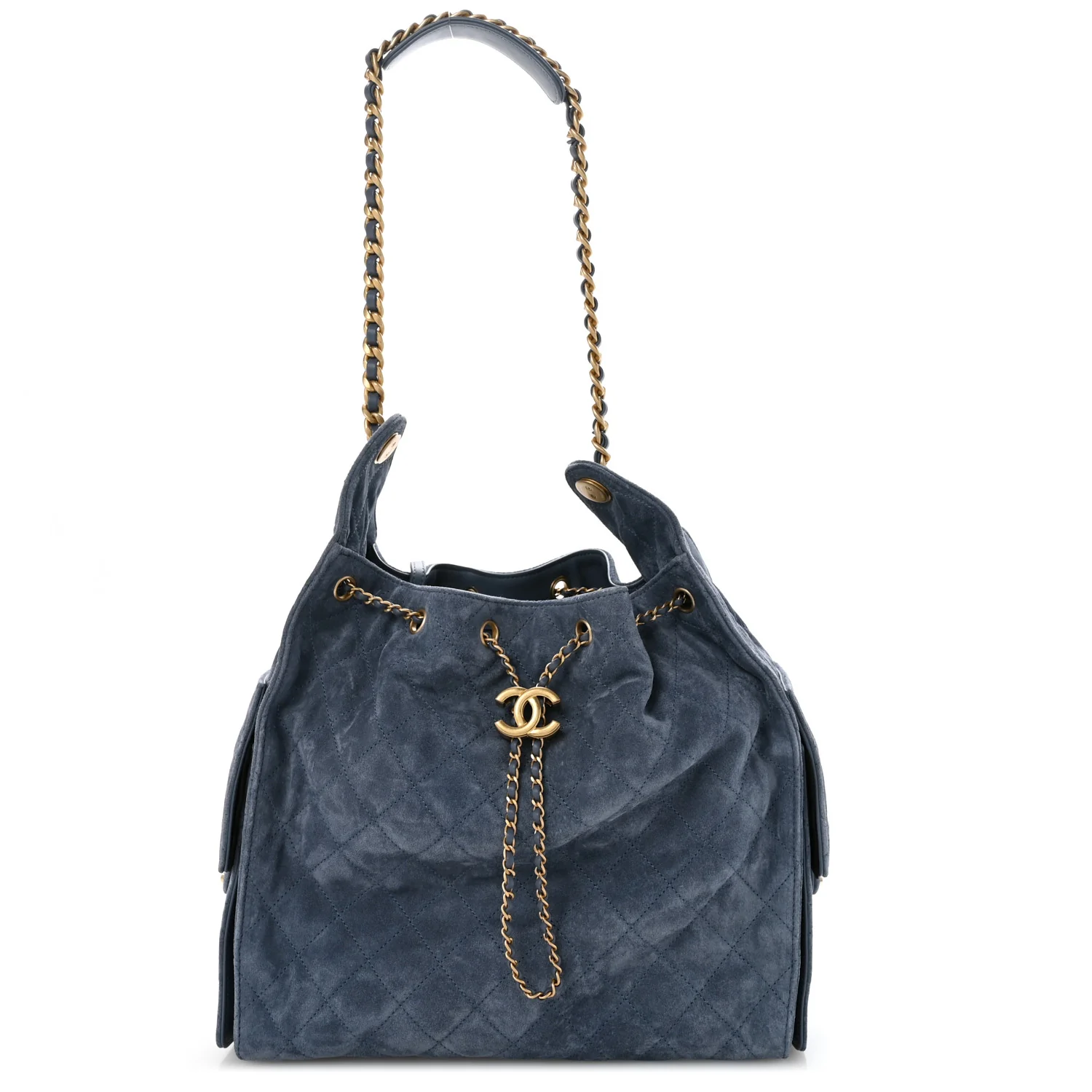 Suede Quilted Medium Chanel 25 Handbag Blue