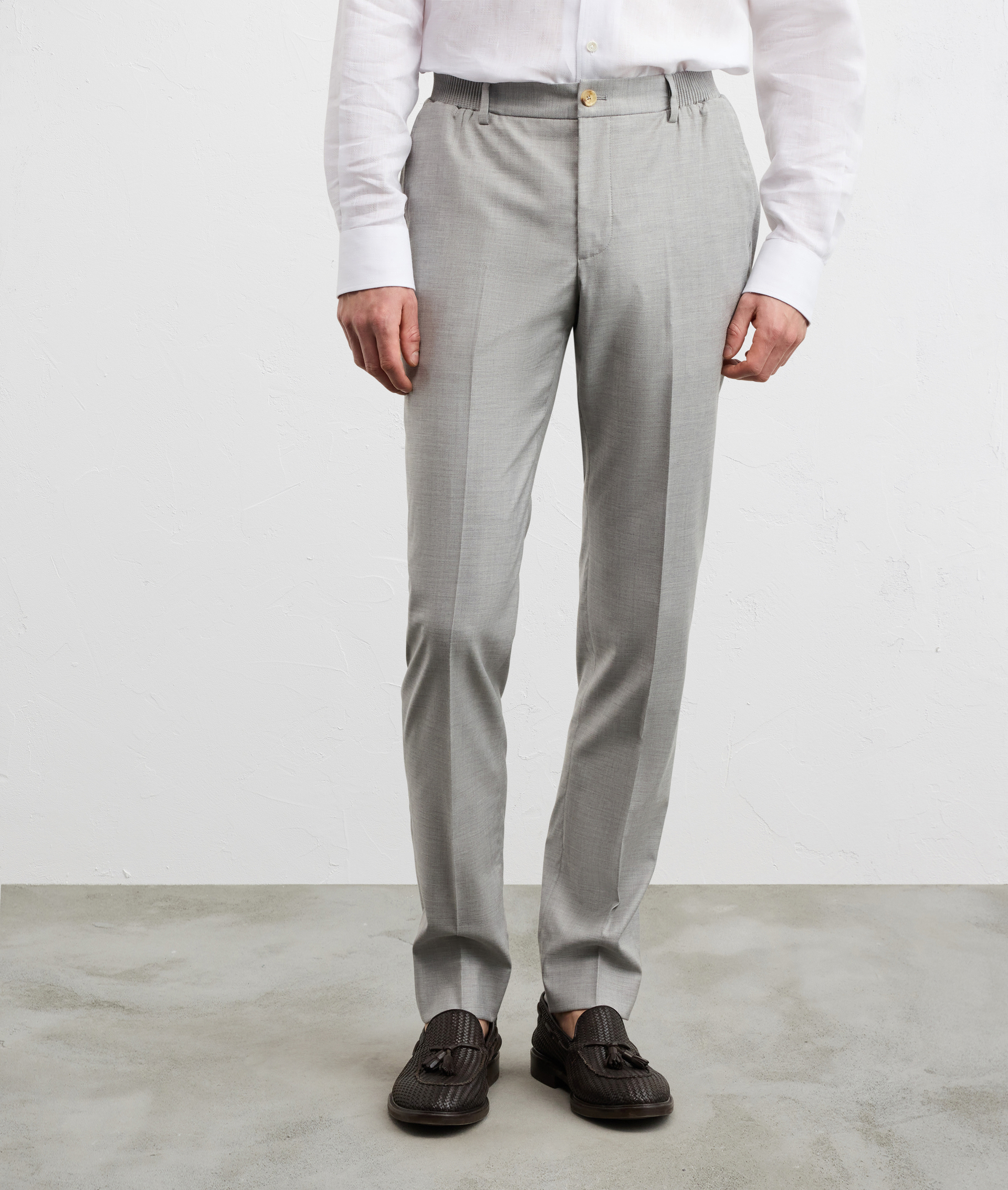 LIGHT GRAY VISCOSE PLEATED TROUSERS
