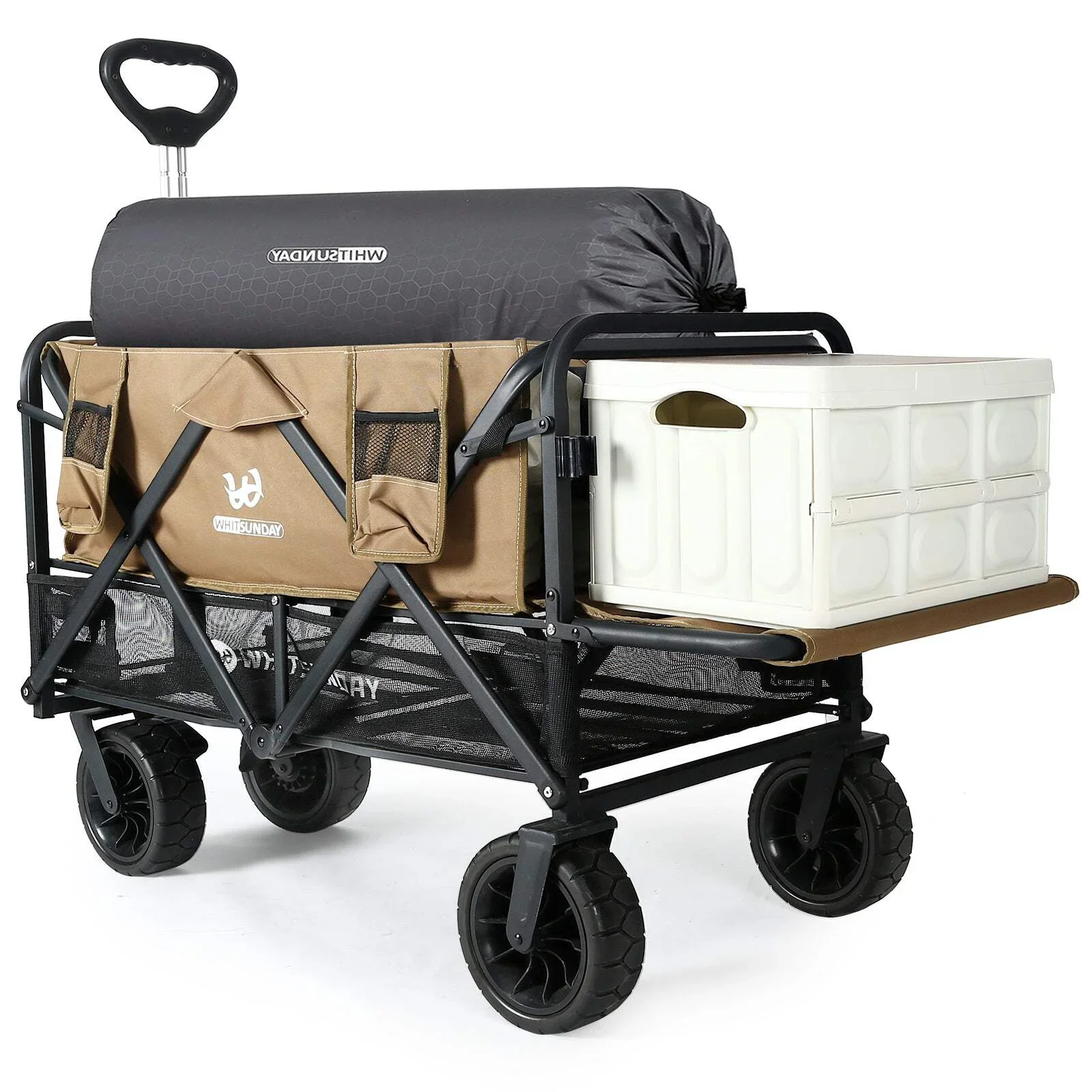 Collapsible Double Decker Wagon, Heavy Duty Foldable Wagon with All-Terrain Big Wheels, Beach Wagon for Camping, Sports, Shopping, Garden��