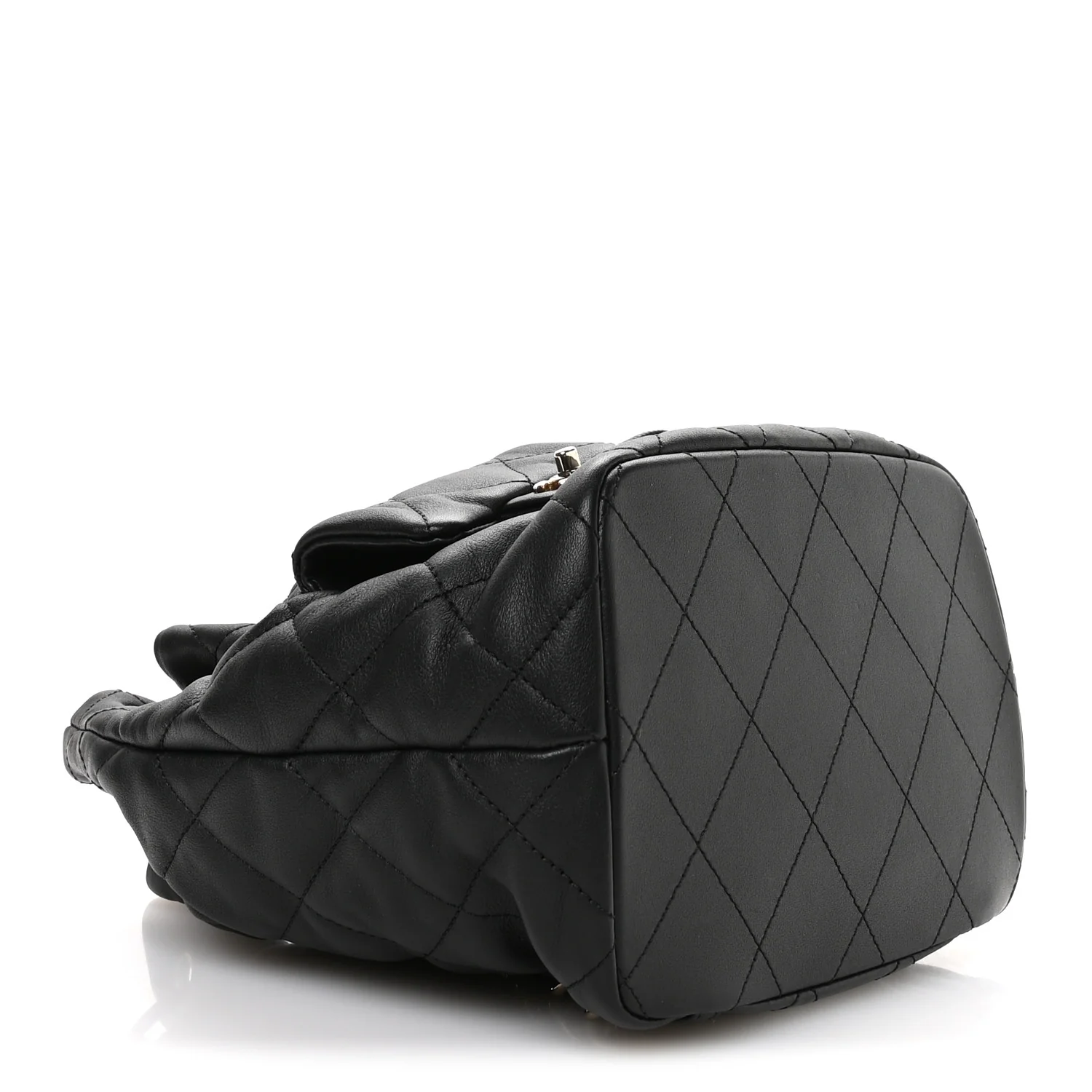 Lambskin Quilted Double Pocket Drawstring Backpack Black