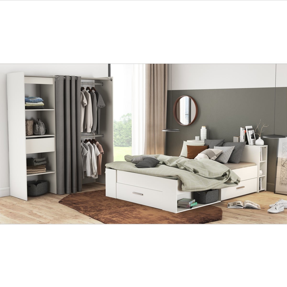 Calicosy - POCKET Bed 2 plaatsen - H74,3 cm - Mat wit