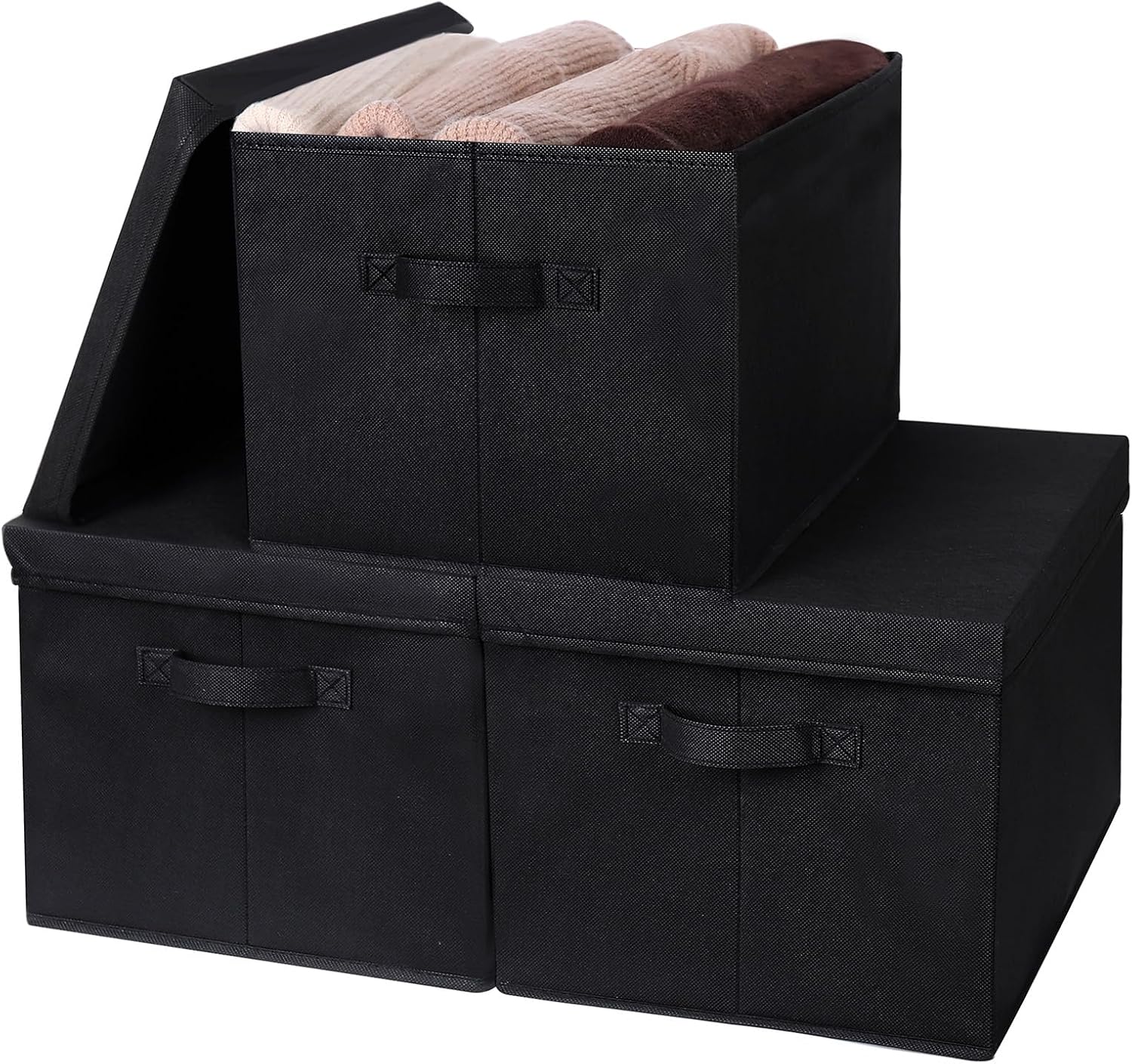 WUIKE Collapsible Storage Bins with Lids, Black, Extra Large, 3-Pack
