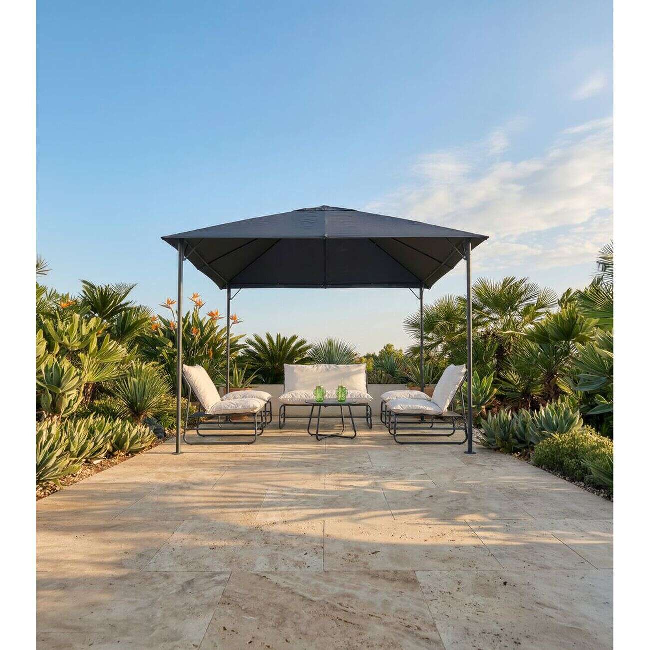 Tonnelle carrée Noumea 9m² gris anthracite 300x300xH260cm