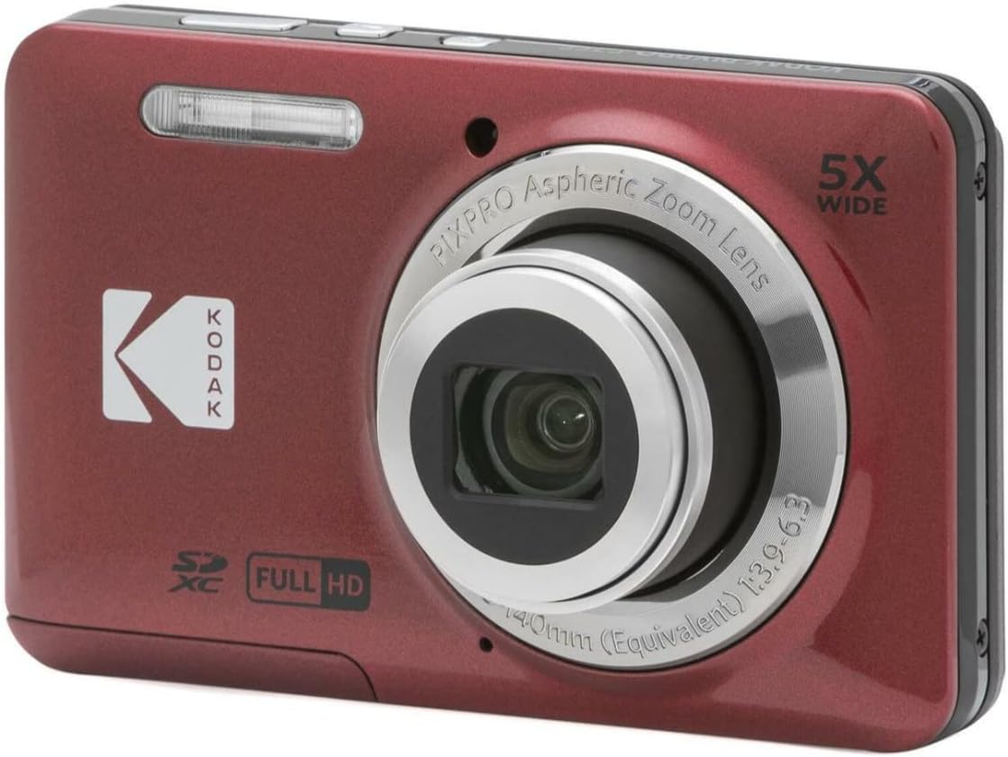 KODAK PIXPRO Friendly Zoom FZ55 Digital Camera (Red) Bundle with 32GB SD Card  Camera Case  and Battery Travel Charger (4 Items)