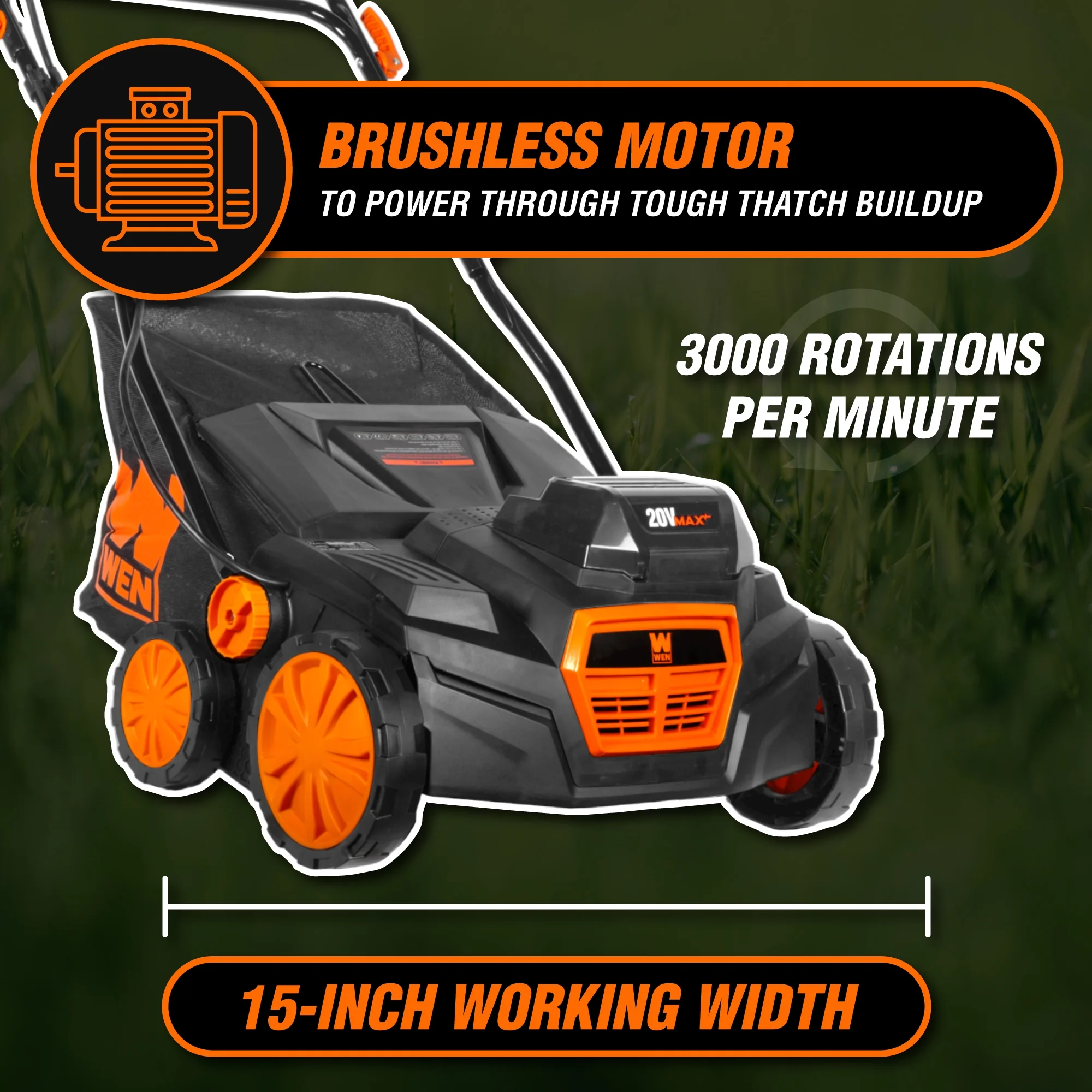 15" 20V Cordless Electric Dethatcher and Scarifier Walk-Behind Lawn Mower - Image 5