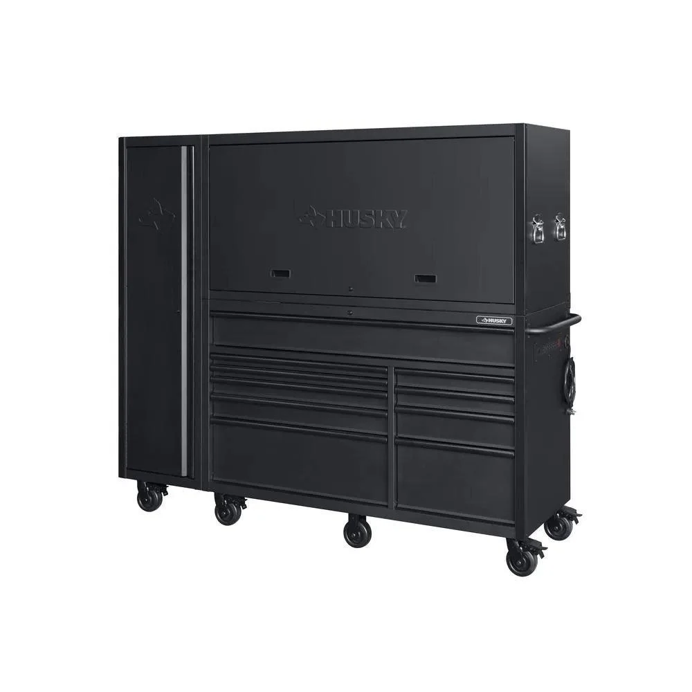 Ensemble coffre à outils et armoire roulante combinés, 10 tiroirs profonds, 80 po de largeur, noir mat (3 pièces)