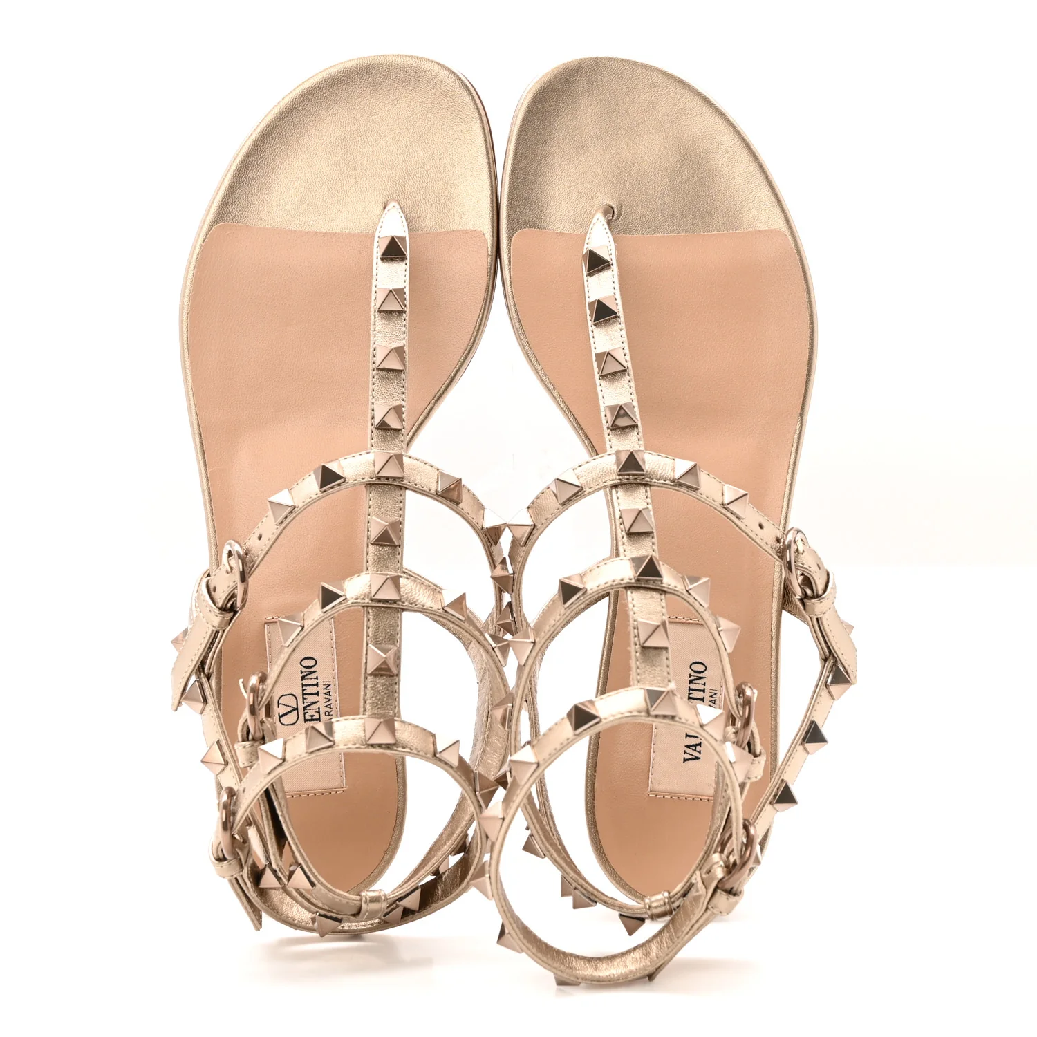 Nappa Rockstud Ankle Strap Flat Thong Sandals 38 Skin