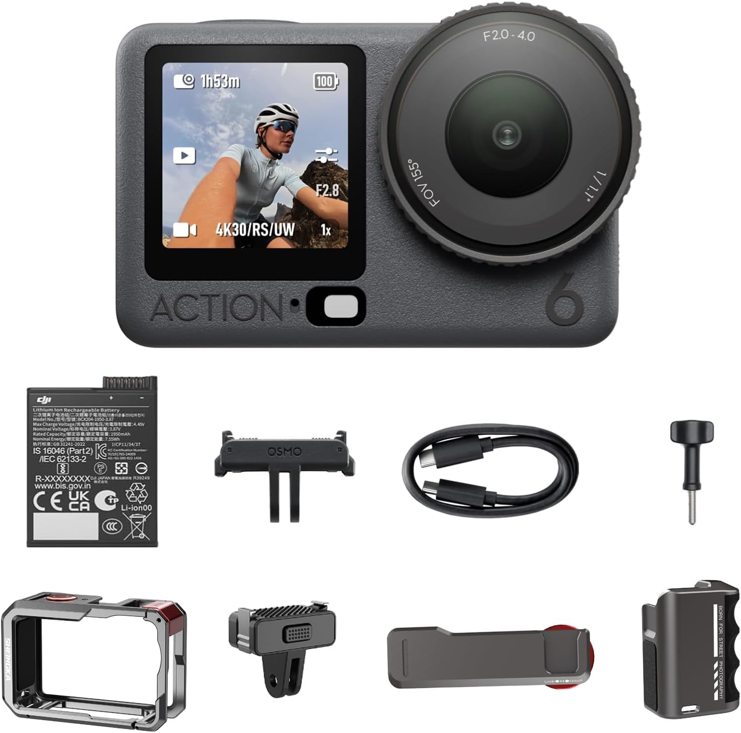 DJI Osmo Action 6 Essential Combo  with Street Photography Handle Kit  Action Camera with 1/1.1″ Square Sensor  Variable Aperture of f/2.0–f/4.0  Action Camera 8K Ideal for Daily Use