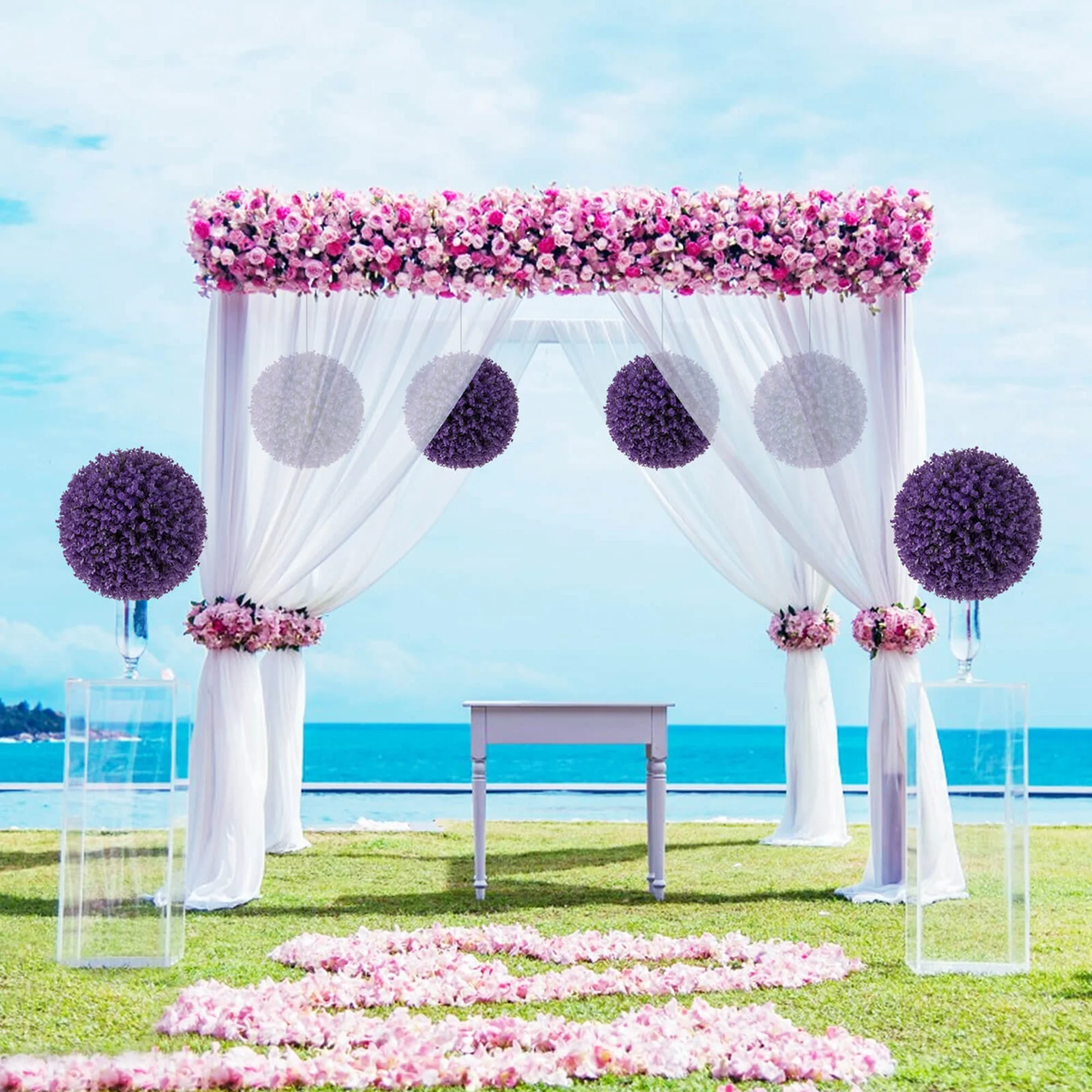 2 PCS Artificial Plant Topiary Balls with7 Layers Leaves UV Protected for Garden - Image 6