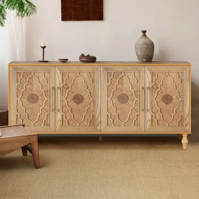 Large Floral Carved Storage Cabinet - Sideboard Buffet