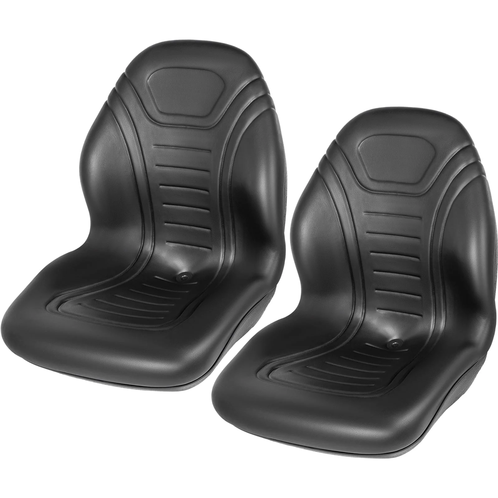 VEVOR 2pcs Universal Tractor Seat Replacement, Compact High Back Mower Seat Pair, Black Vinyl Forklift Seat, Central Drain Hole Skid Steer Seat with Mounting Bolt Patterns of 8