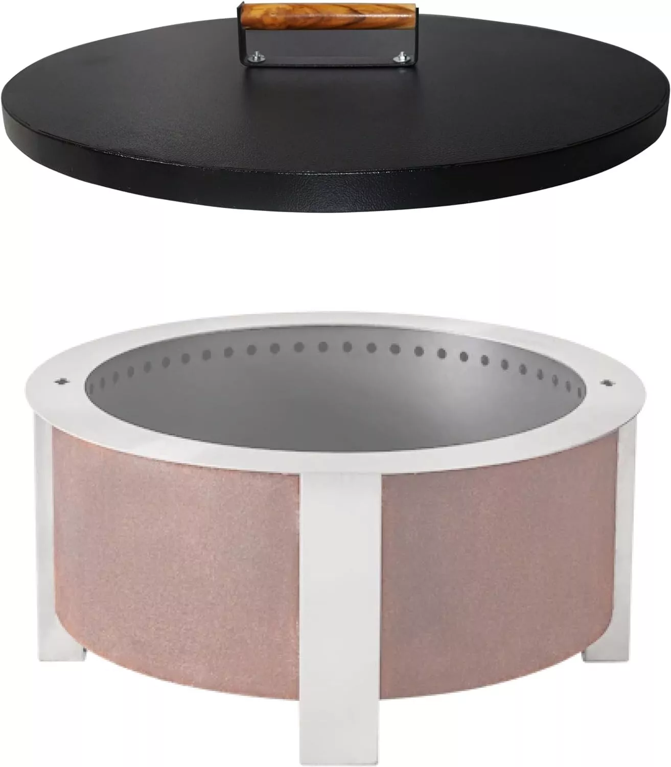Firepit Snuffer Lid - Carbon Steel 35 Inch Fire Pit Lid with Powder Coating & Ergonomic Wooden Handle - Fit for Fire Pit Size up to 33 Inch - Reliable Use as Garden Decor Fire Pit Accessories