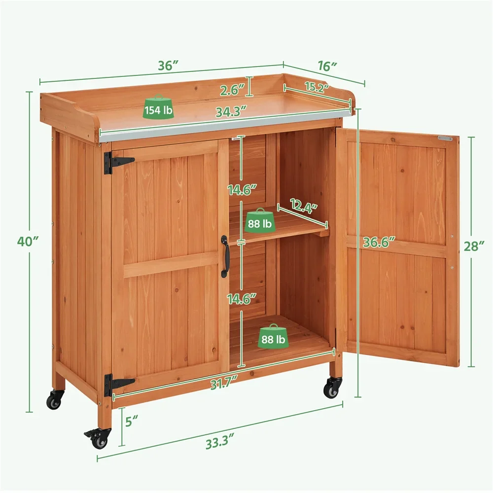 Renwick Garden Potting Bench Table with Cabinet, Brown