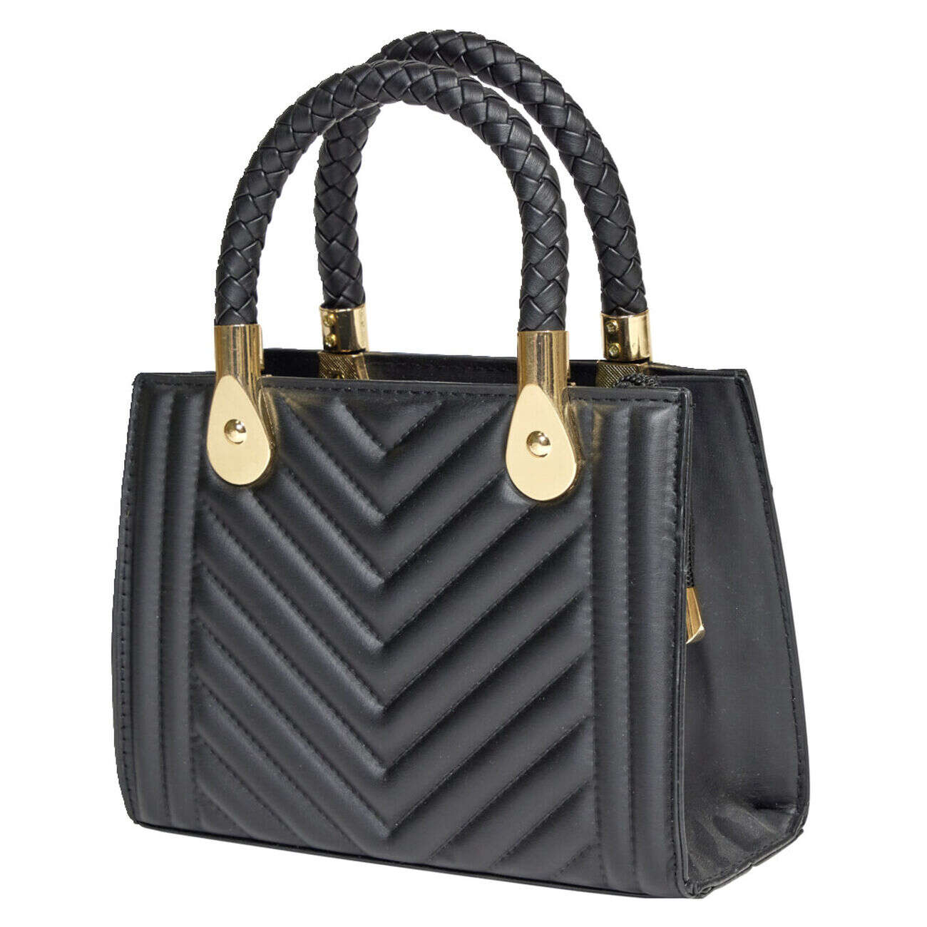 Sac à main simili noir avec détails dorés et bandoulière amovible 20x9xH13,5cm