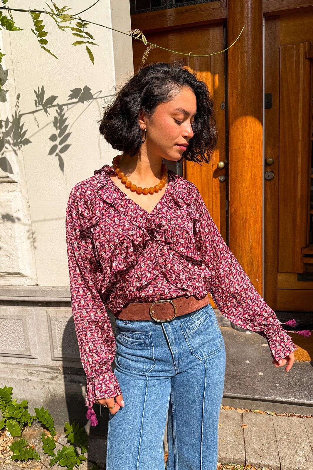 Bruine su&egrave;de riem met gesp