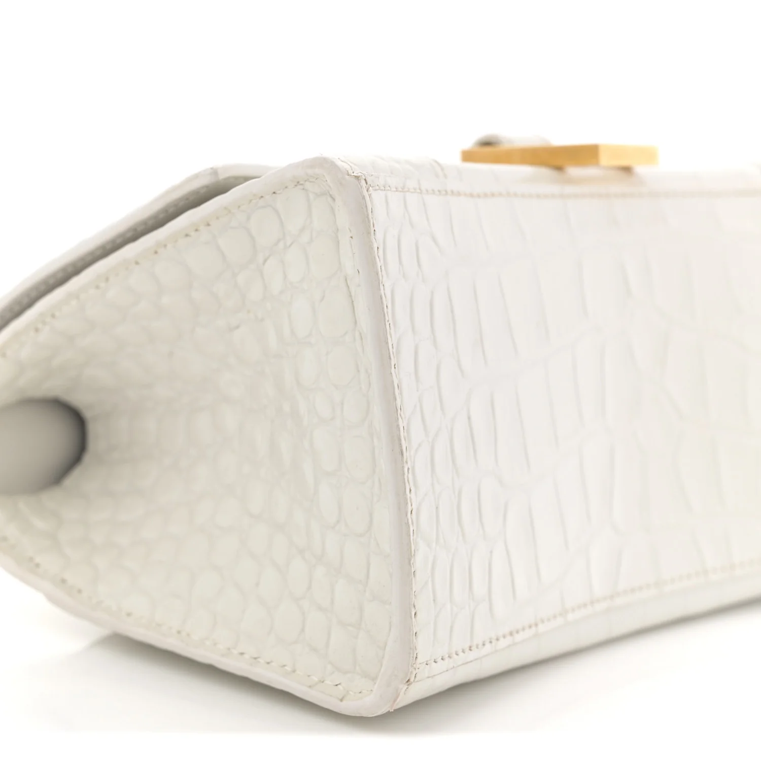 Calfskin Crocodile Embossed Small Hourglass Top Handle Bag White