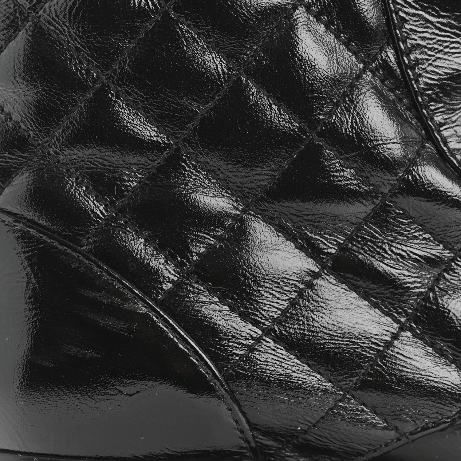 Shiny Lambskin Quilted Lace Up Combat Boots 37 Black