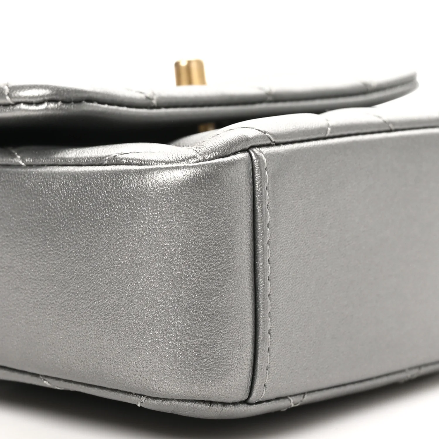 Metallic Lambskin Quilted Mini Side Note Flap Grey