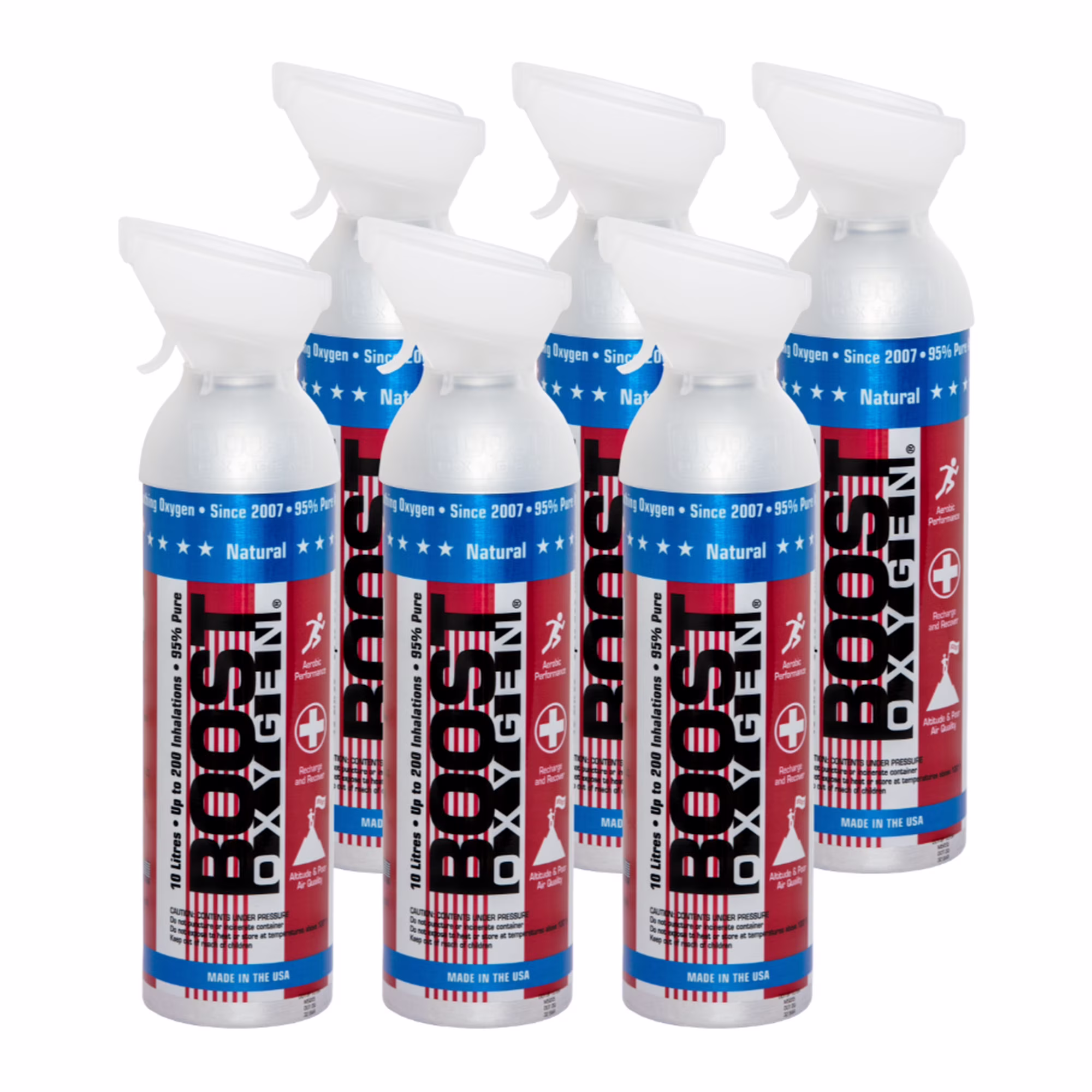 6 Pack 10 L Boost Oxygen Stars/Stripes Pure Canned Oxygen Canister, Natural