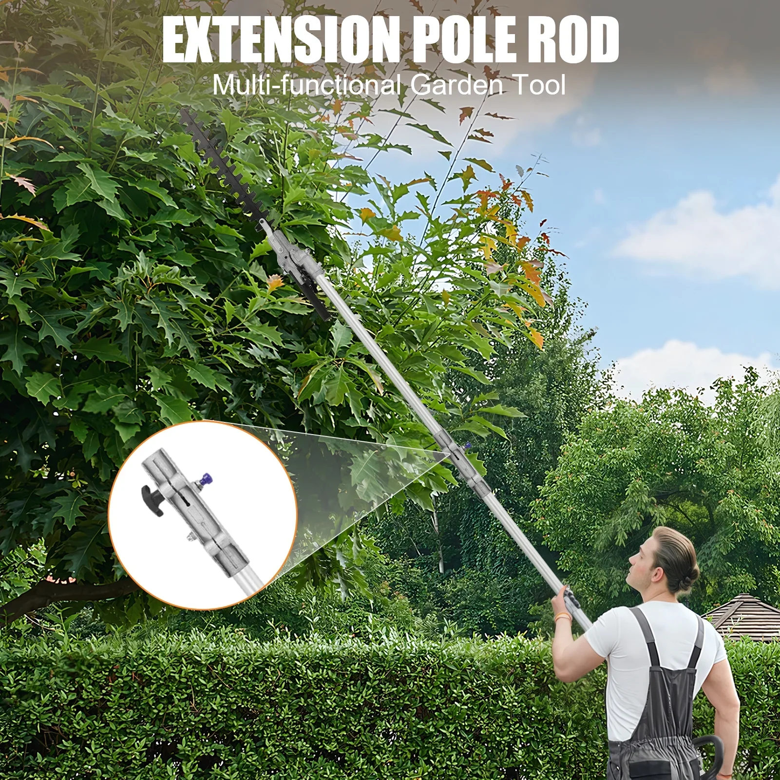 WETS 5 in 1 Garden Hedge Trimmer Combo,  52cc 2-Stroke Gas Powered Long Reach Pole Saw Grass String Trimmer Brush Tree Cutter Pruner Weed Eater Multi Functional Garden Trimming Tools