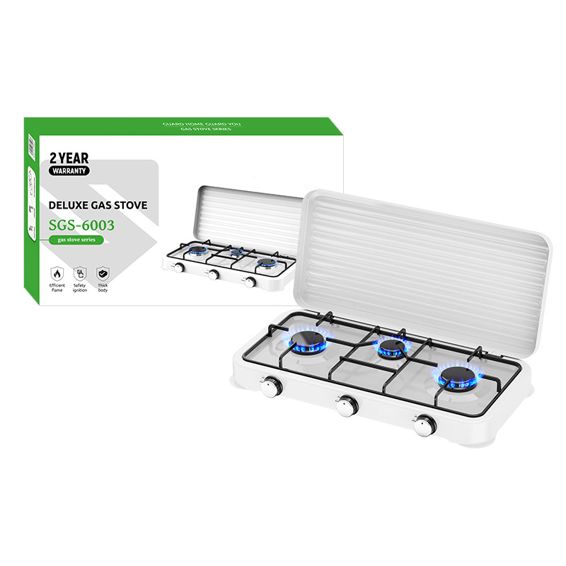 3 Burners Portable Gas Stove with Large Griddle Plate Foldable Outdoor Camping Cooker for RV Backyard Picnic BBQ
