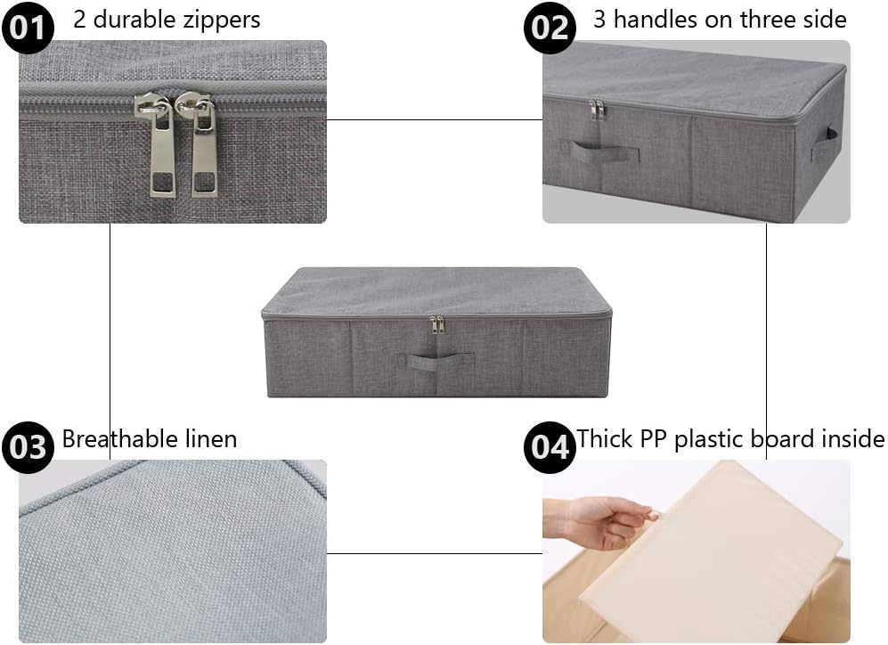 Under Bed Clothing Storage Organizer Boxes with Lid, Dark Gray