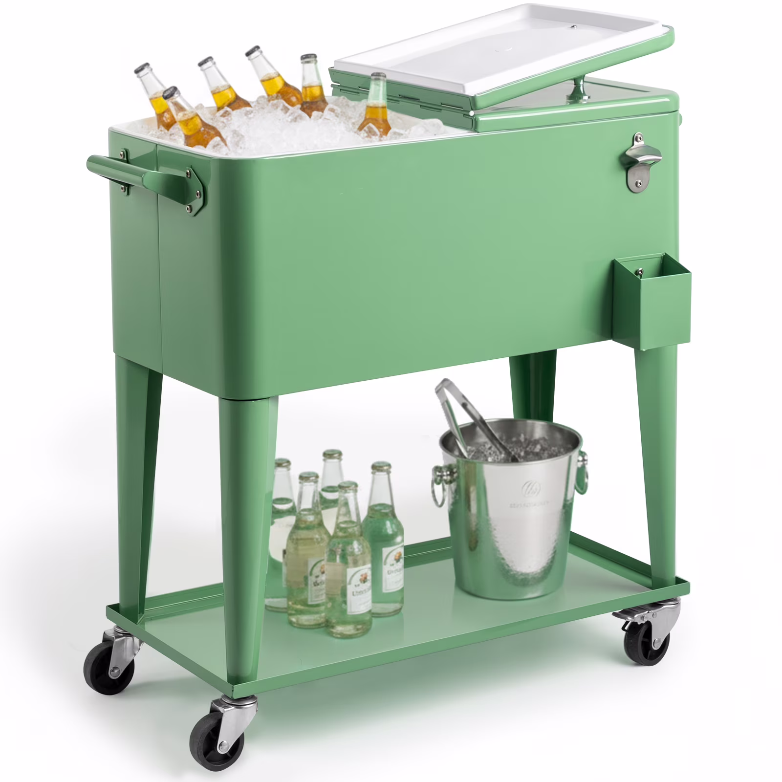 80 Qt Rolling Ice Chest Cooler Cart Outdoor Trolley with Storage Shelf, Bottle Opener Cap Collector for 48 Hour Cold Drinks,Lemon Yellow(Lemon Yellow) - Image 9