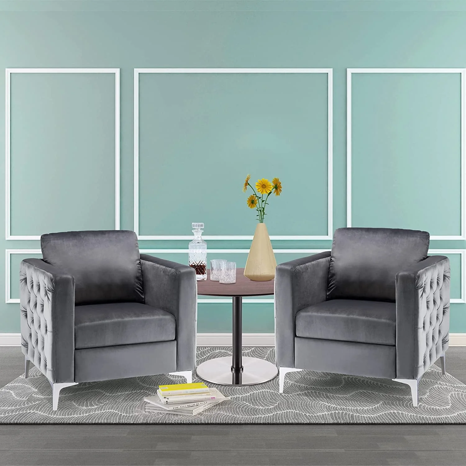 Velvet Accent Club Chair, Single Sofa Chair, Armchair 4066 (Grey)(Blue) Image 10
