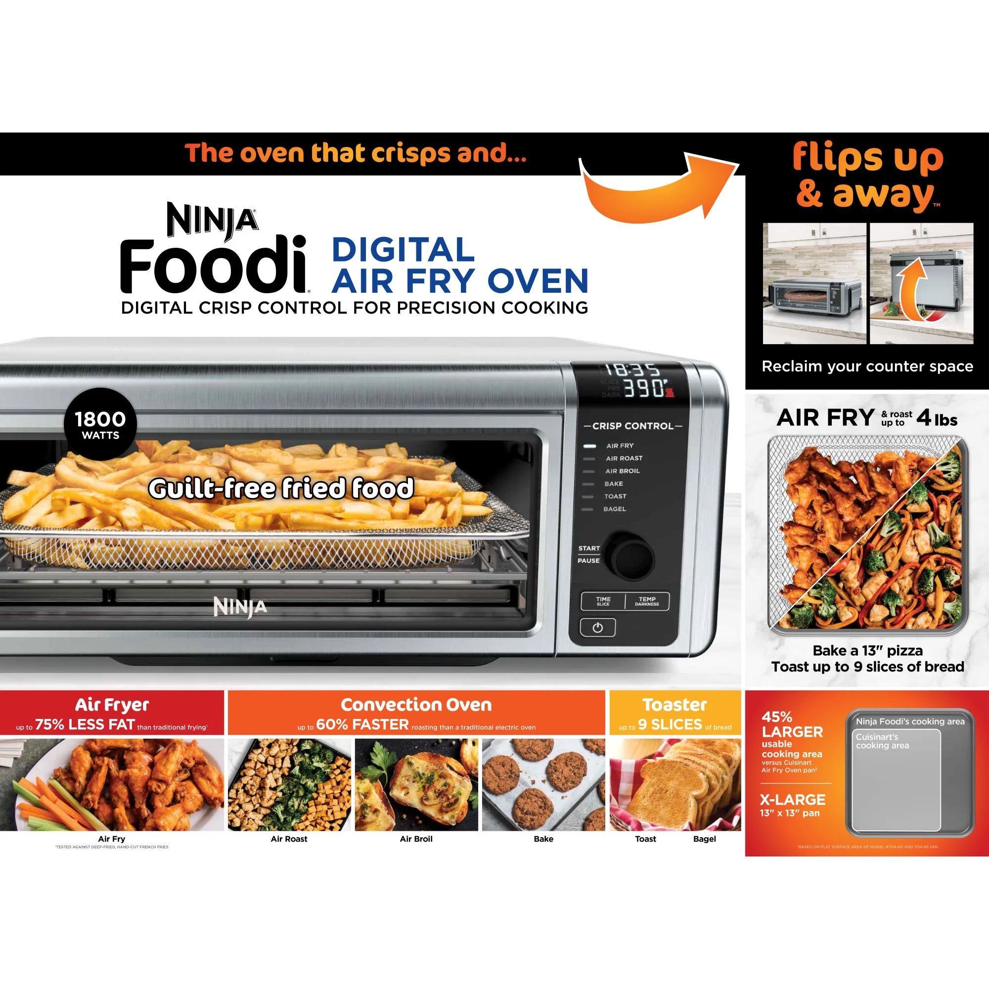 Foodi 6-in-1 Digital Air Fry Oven, Air Fryer, Convection Oven, Toaster, with Digital Crisp Control Technology, Compact Size, Stainless, SP080 - Image 8
