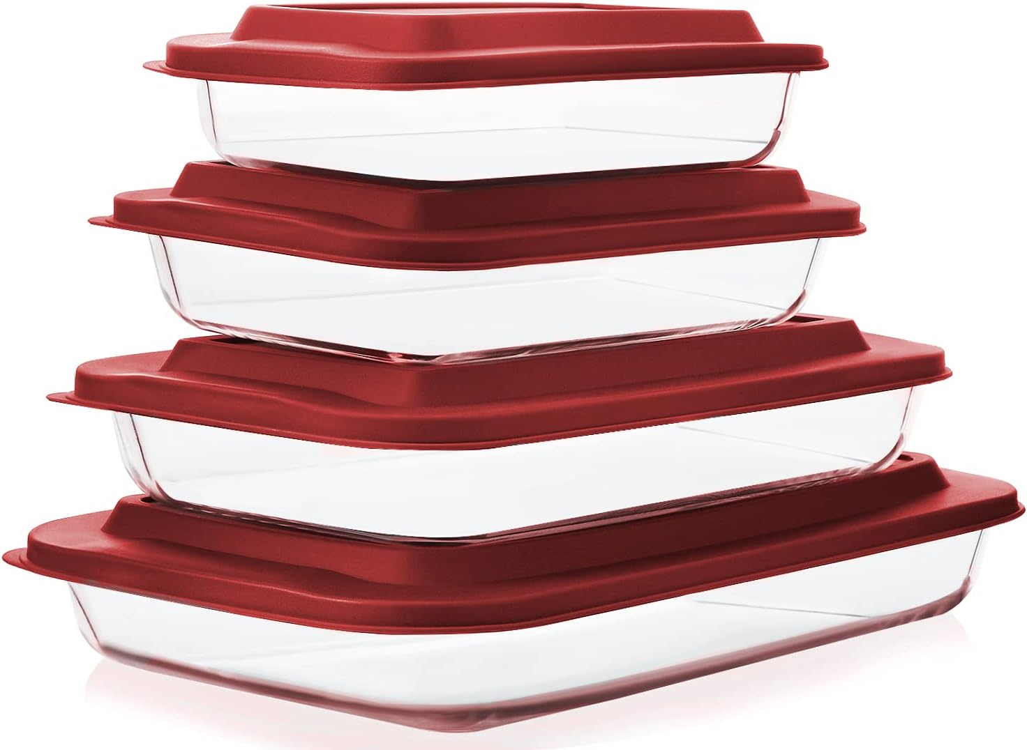M MCIRCO 8 Piece Deep Glass Baking Dish with Lids, BPA free, Gray