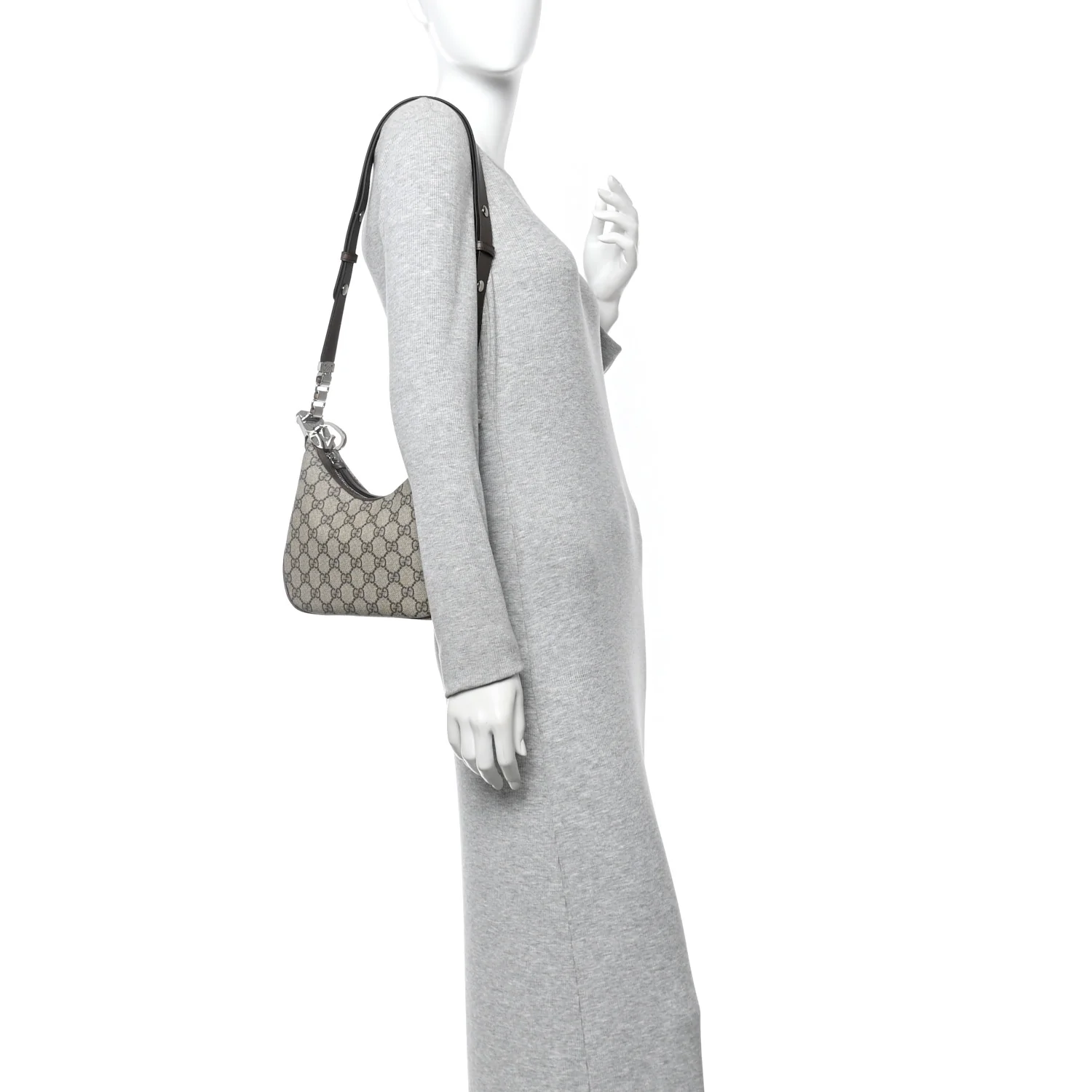GG Supreme Monogram Textured Calfskin Web Small Attache Shoulder Bag Beige Ebony New Acero