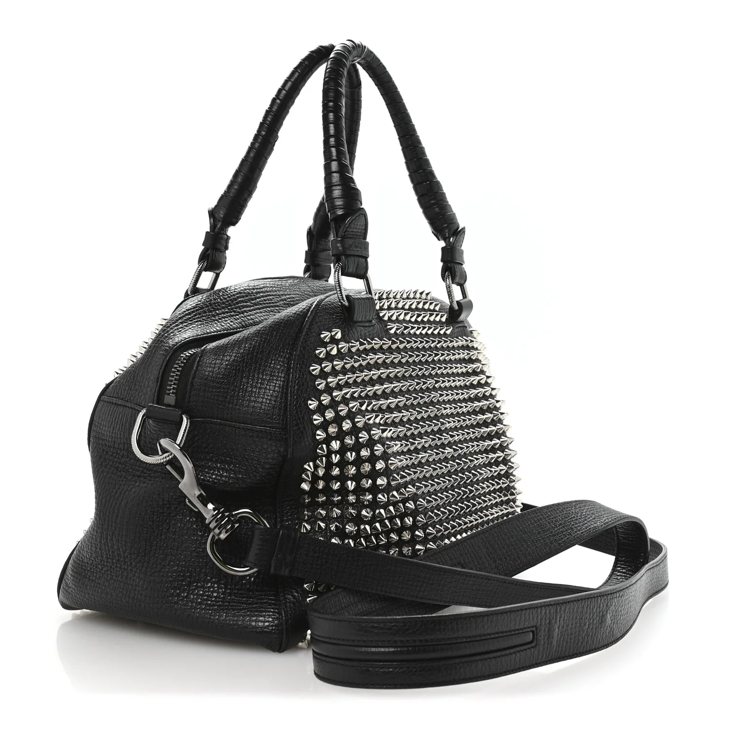Grained Calfskin Studded Panettone Bowling Bag Black
