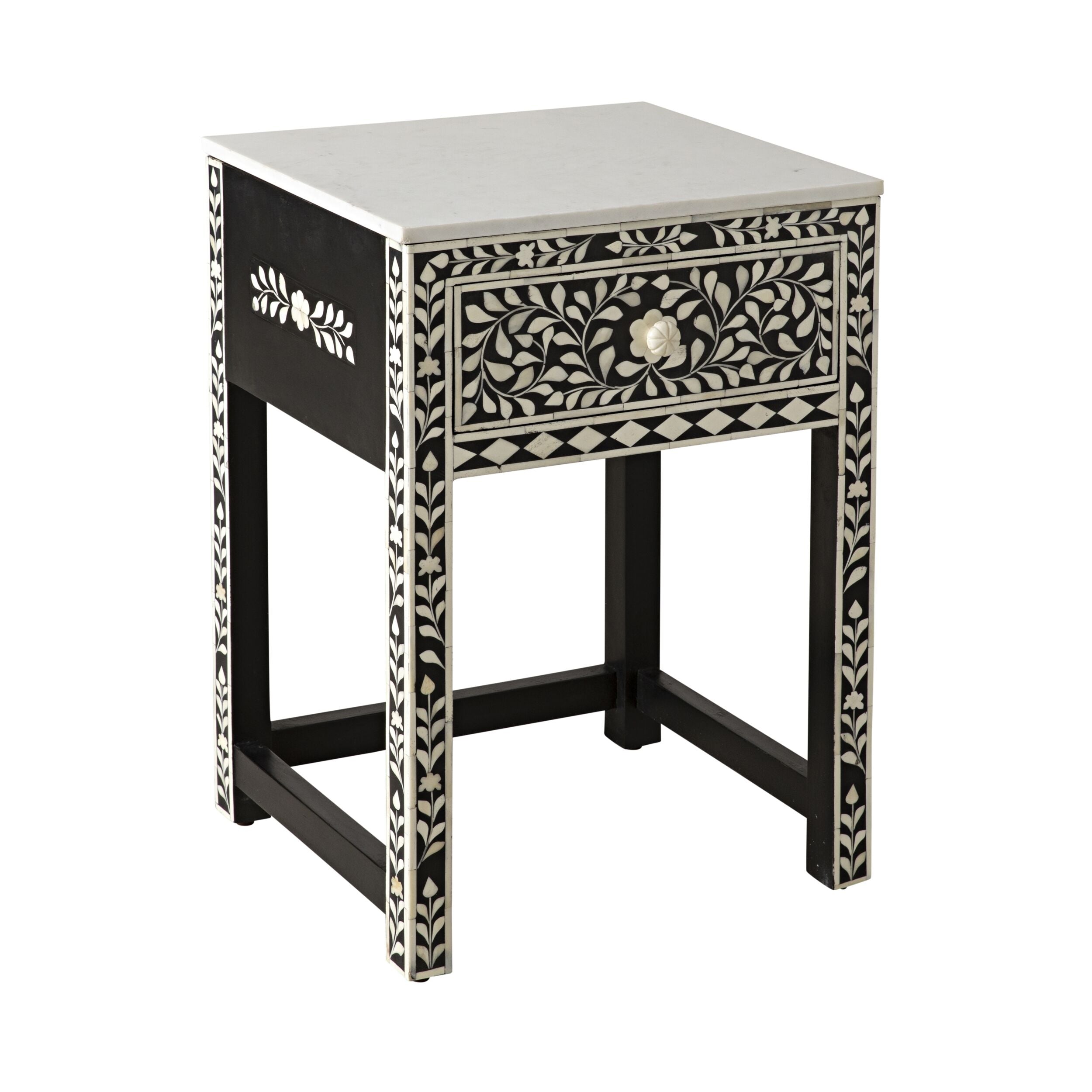 Bone Inlay Bedside Black