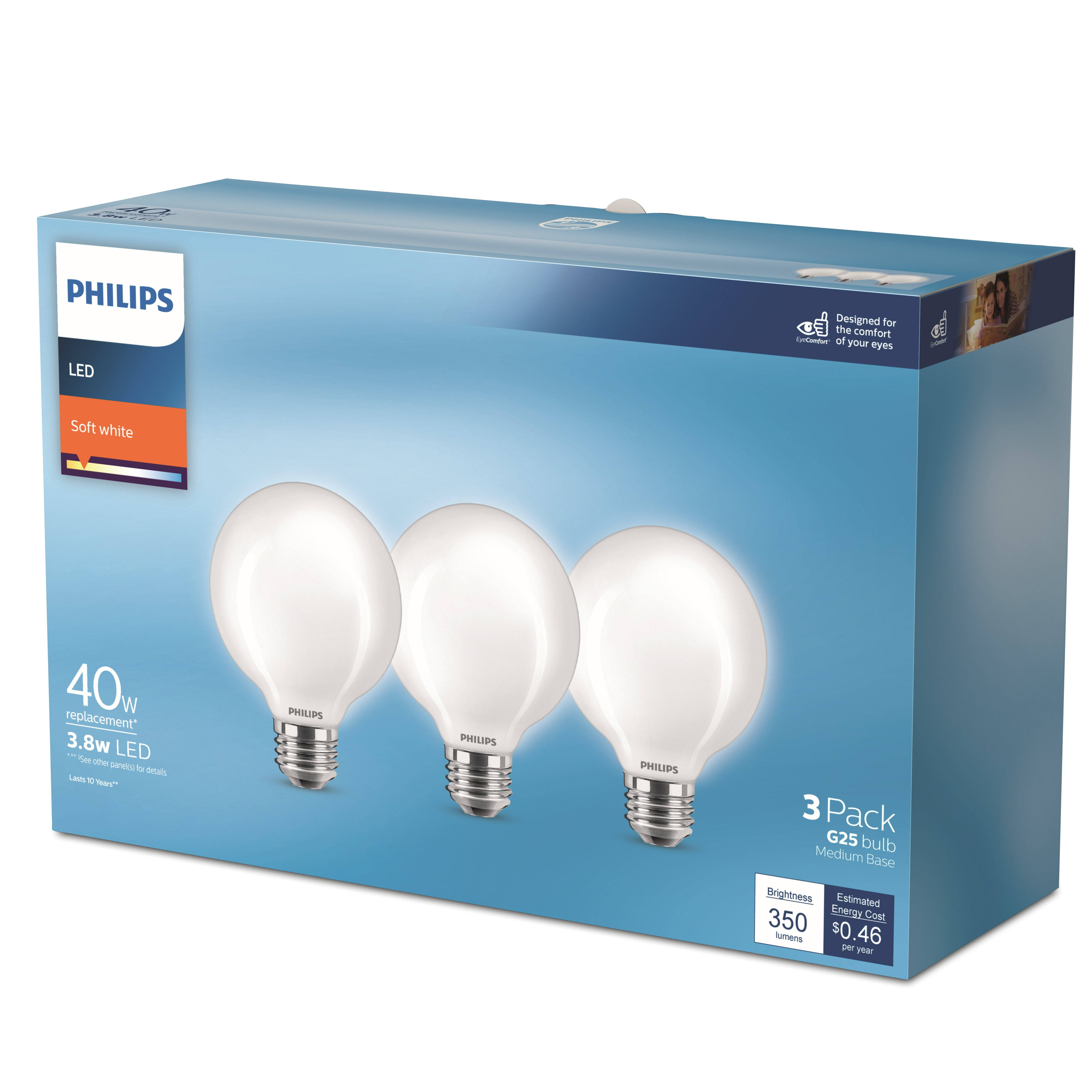 Philips 40W Equivalent Soft White G25 Medium Frosted LED Decorative Light Bulb (3-Pack)