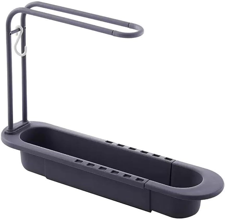 Adjustable Kitchen Sink Caddy with Towel Holder, Drain Strainer with Hanging Hook, Multipurpose Sponge Holder Dish Drying Rack in Sink, Kitchen Drainer Countertop Organizer & Storage Rack