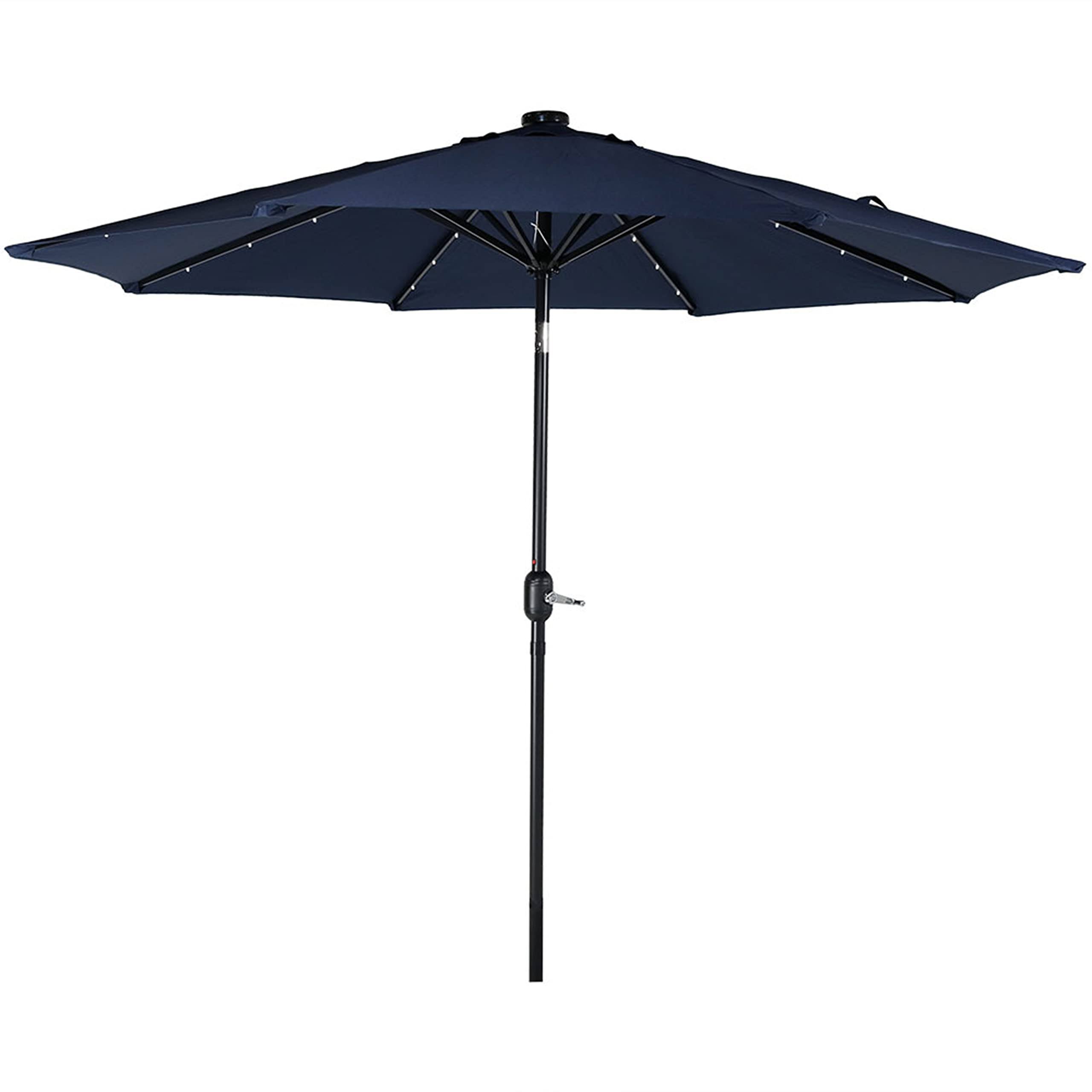 Sunnydaze Navy Blue Aluminum 9 Foot Solar Patio Umbrella with Tilt & Crank