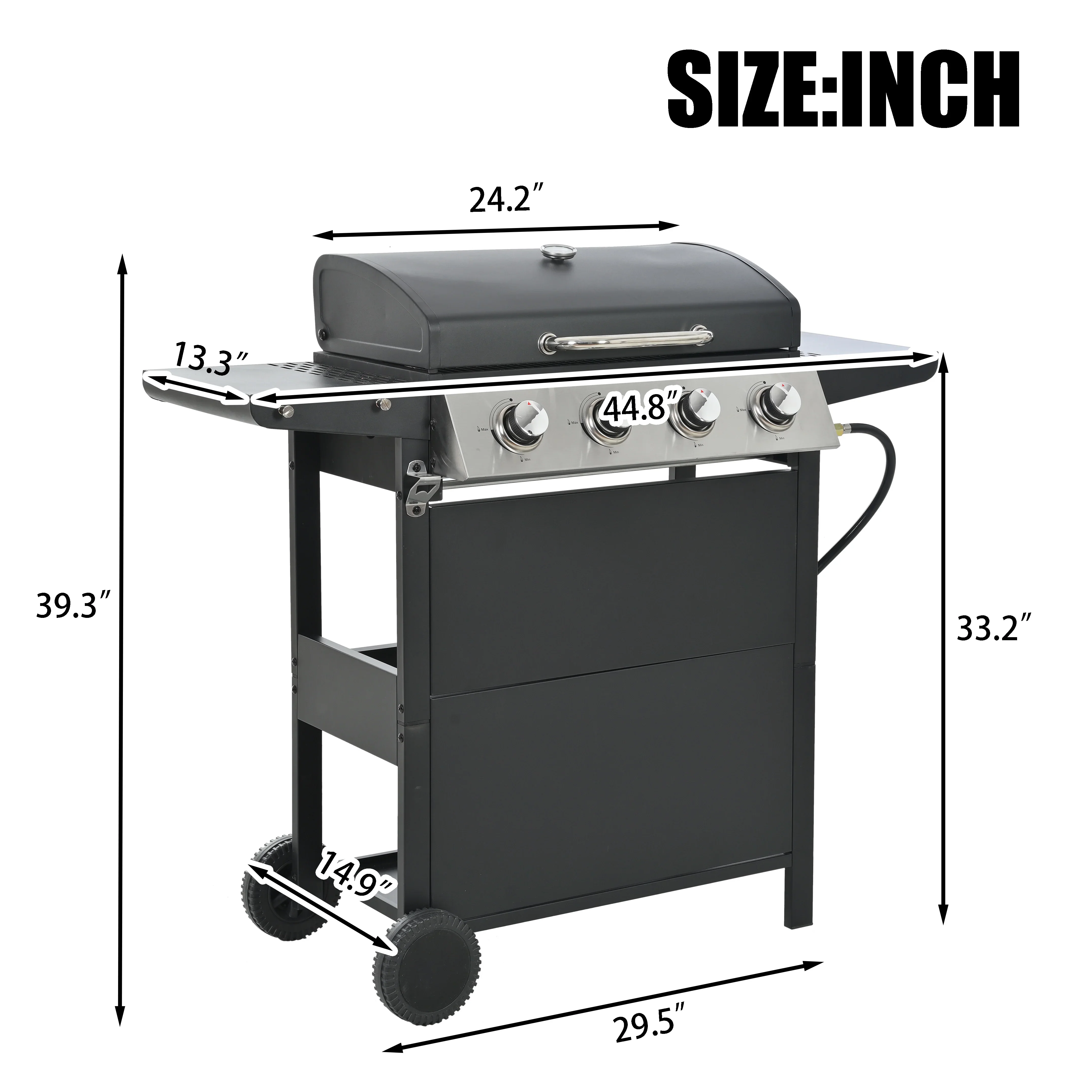 Segmart 3 Burner BBQ Propane Gas Grill, Stainless Steel 30,000 BTU Patio Garden Barbecue Grill with Folding Side Tables, Hanging Basket & Thermometer, Perfect for Camping, Outdoor Cooking