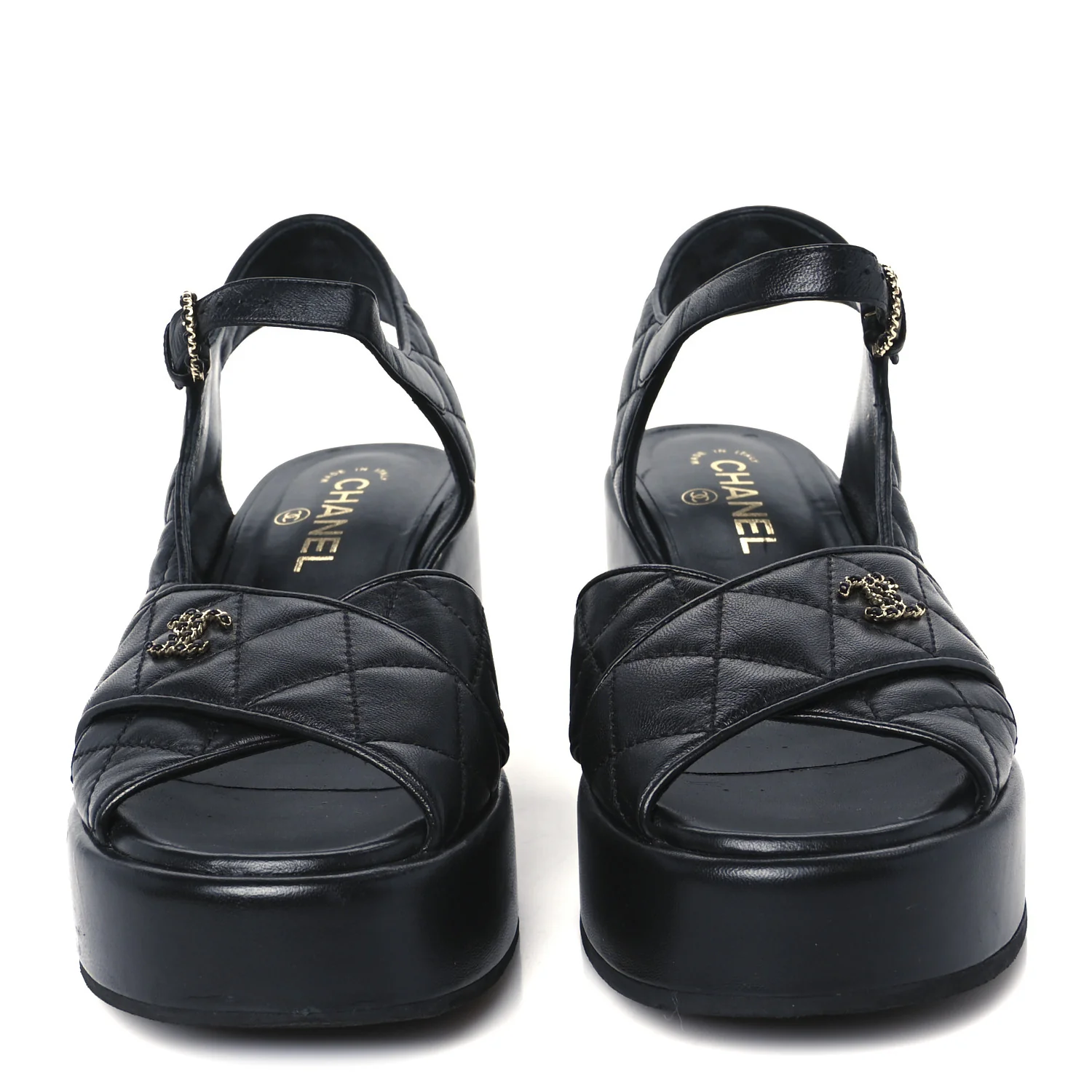 Lambskin Quilted CC Platform Sandals 39.5 Black